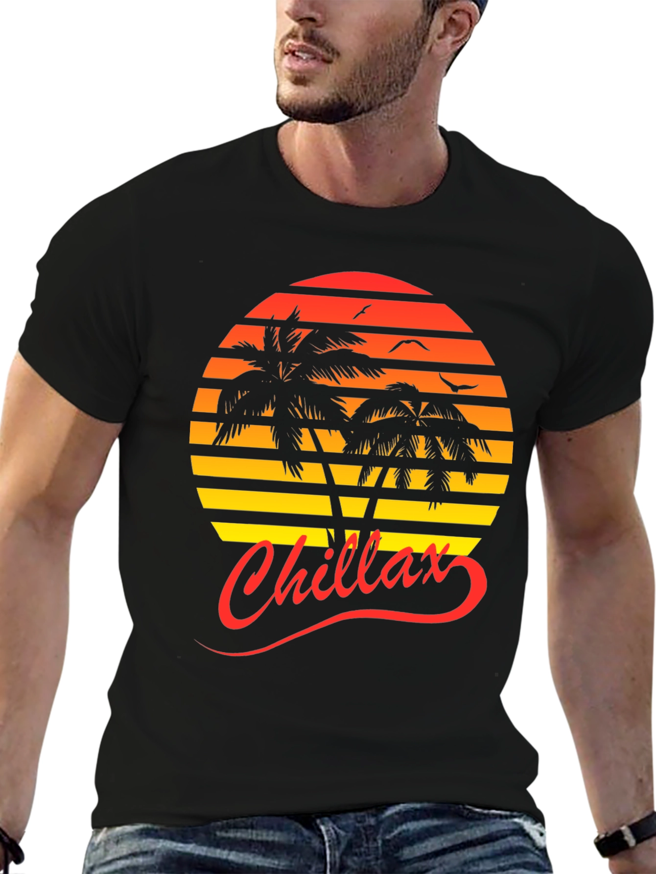 Chillax Sunset Palm Tree Graphic Tee