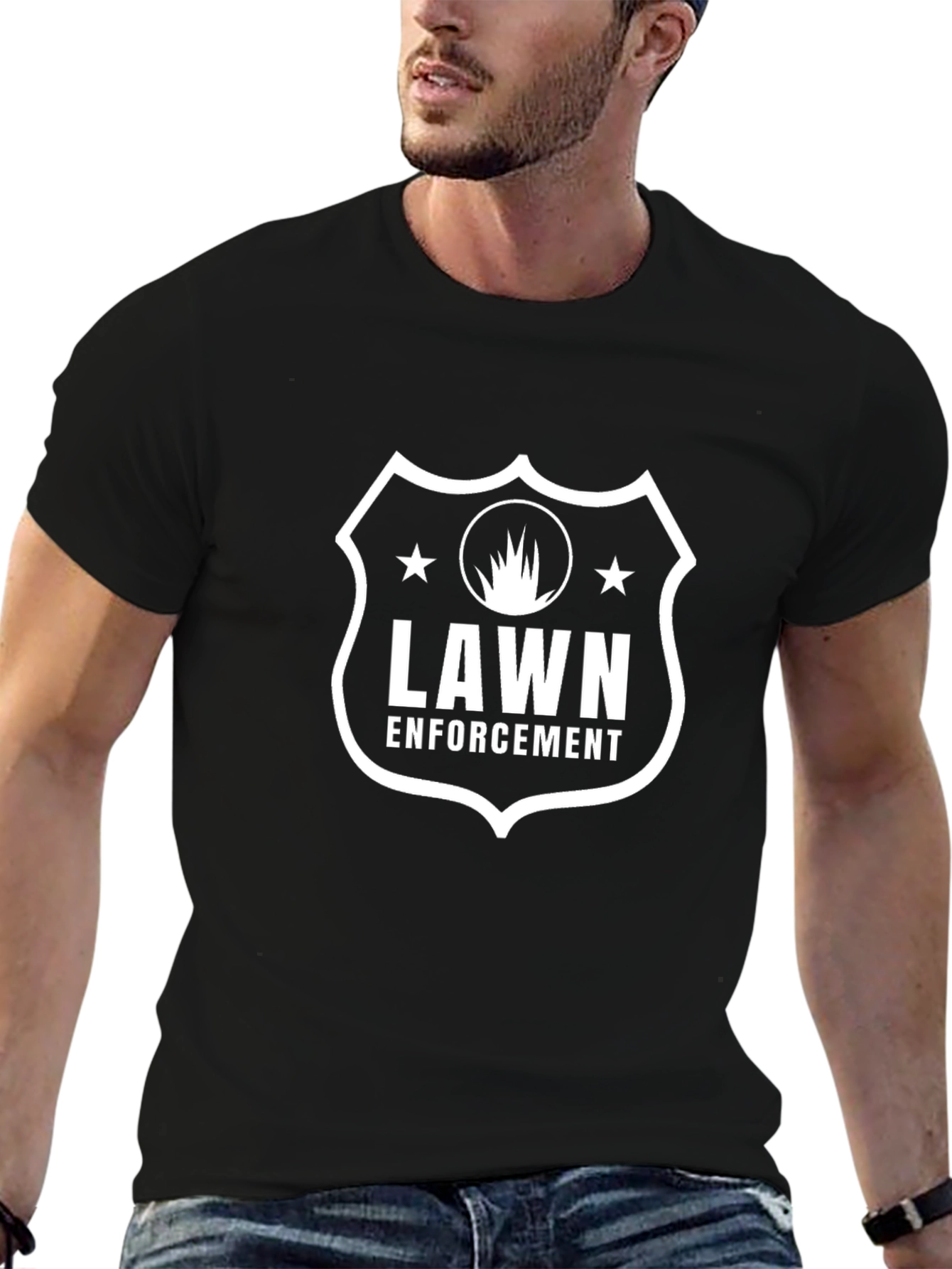 Lawn Enforcement Graphic T-Shirt - Black Cotton Tee