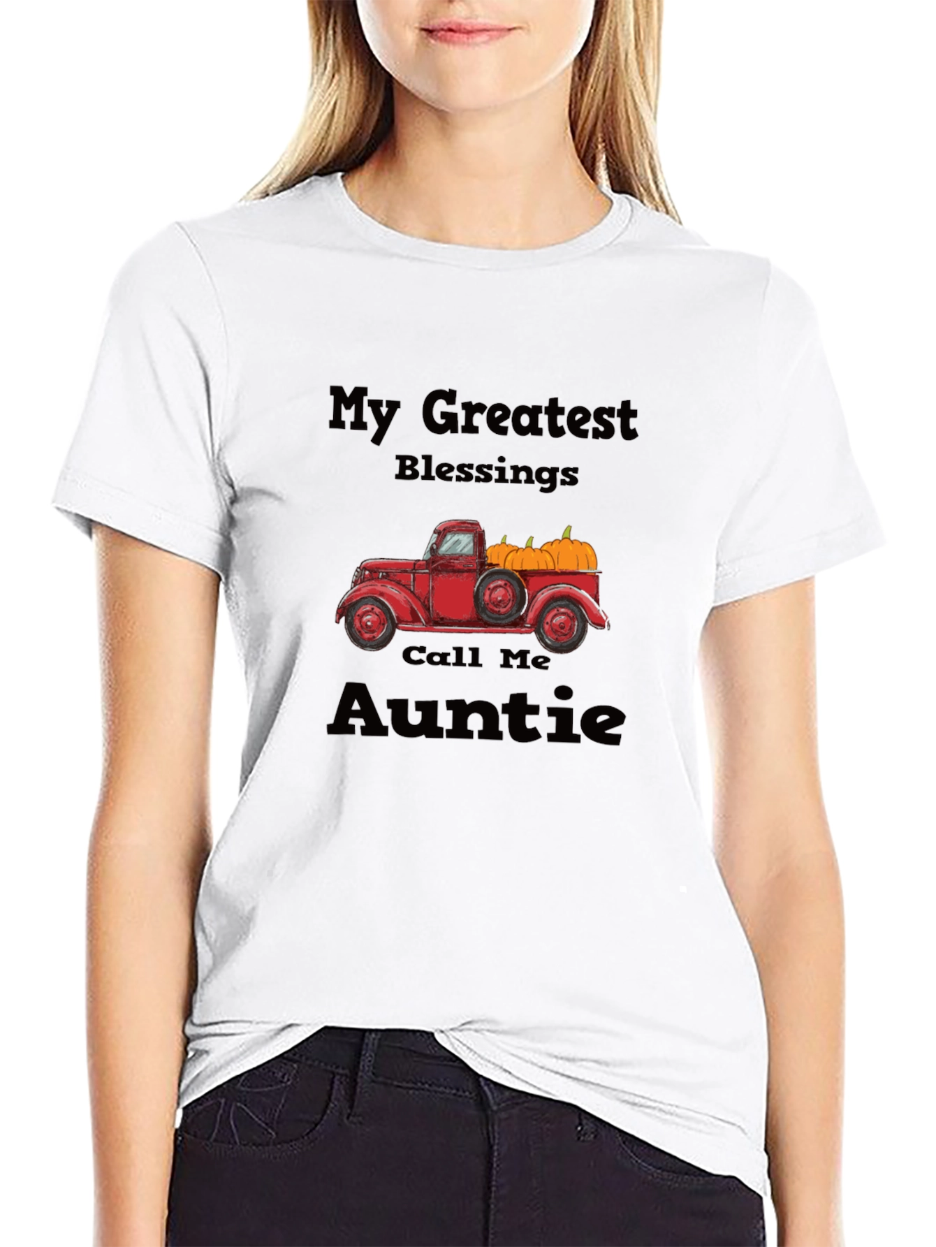 Auntie Blessings T-Shirt - Truck & Pumpkins Design