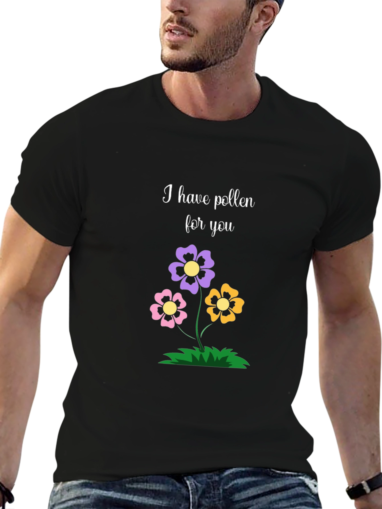 Floral Pollen Graphic Tee - Trendy Black T-Shirt