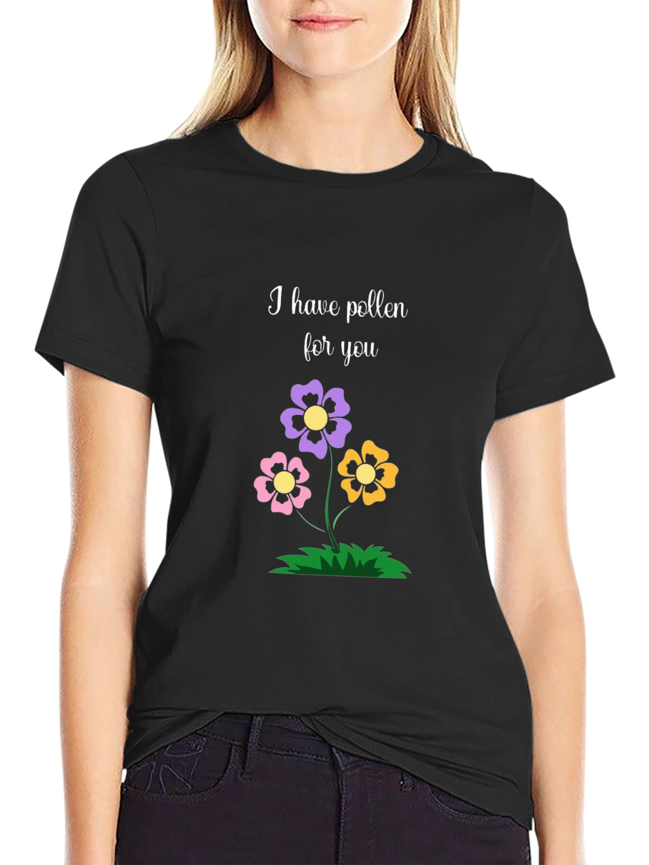 Floral Pollen Graphic Tee - Trendy Black T-Shirt