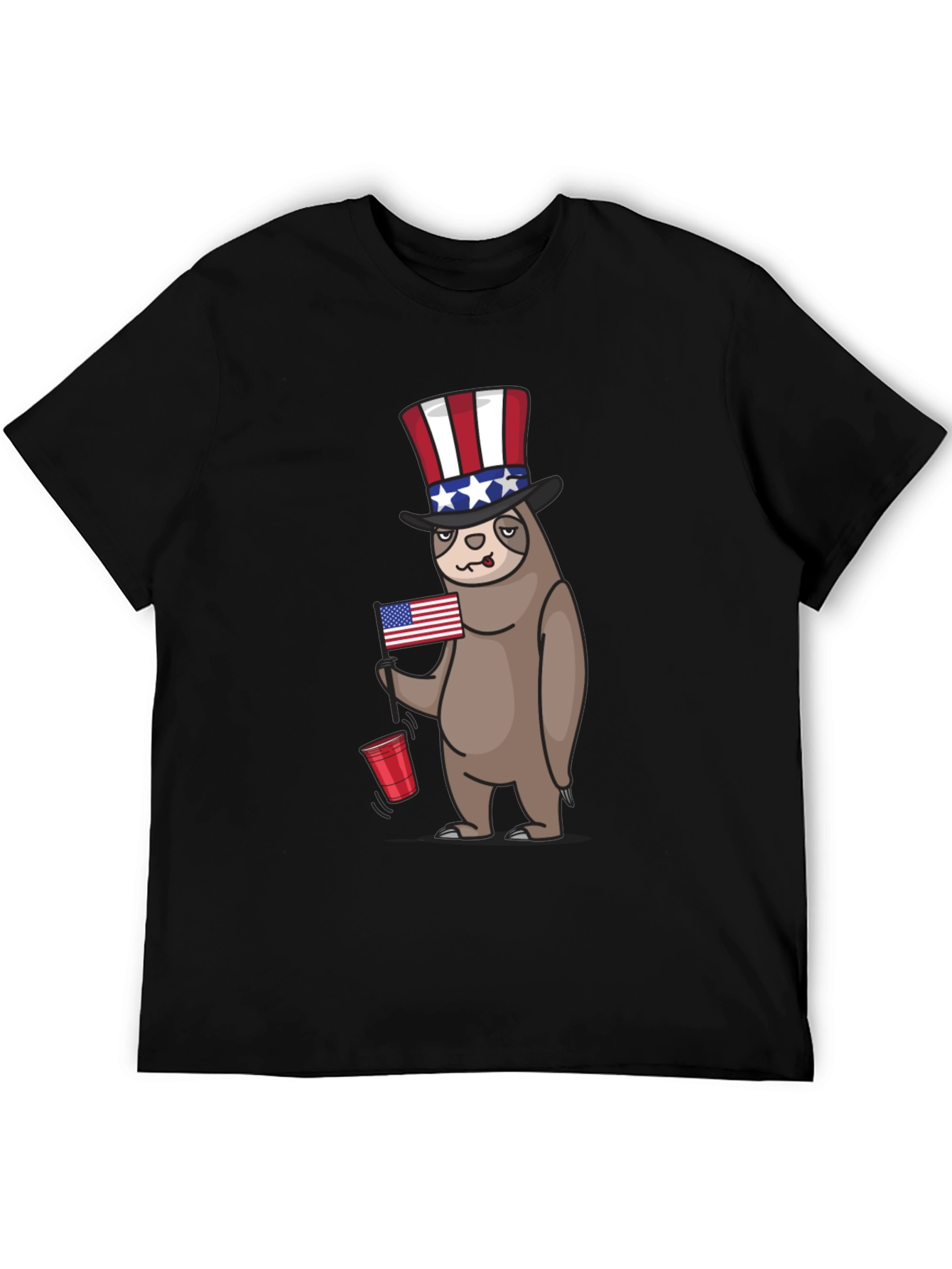 Patriotic Sloth Mens Black T-Shirt
