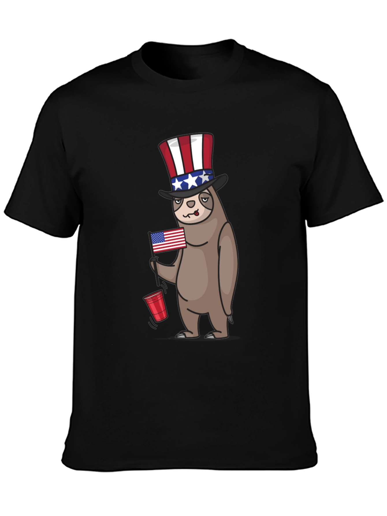 Patriotic Sloth Mens Black T-Shirt