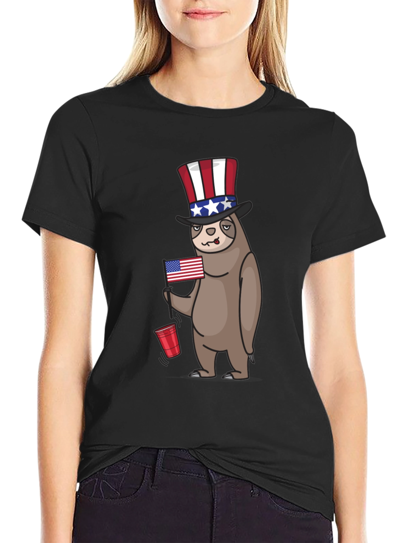 Patriotic Sloth Mens Black T-Shirt