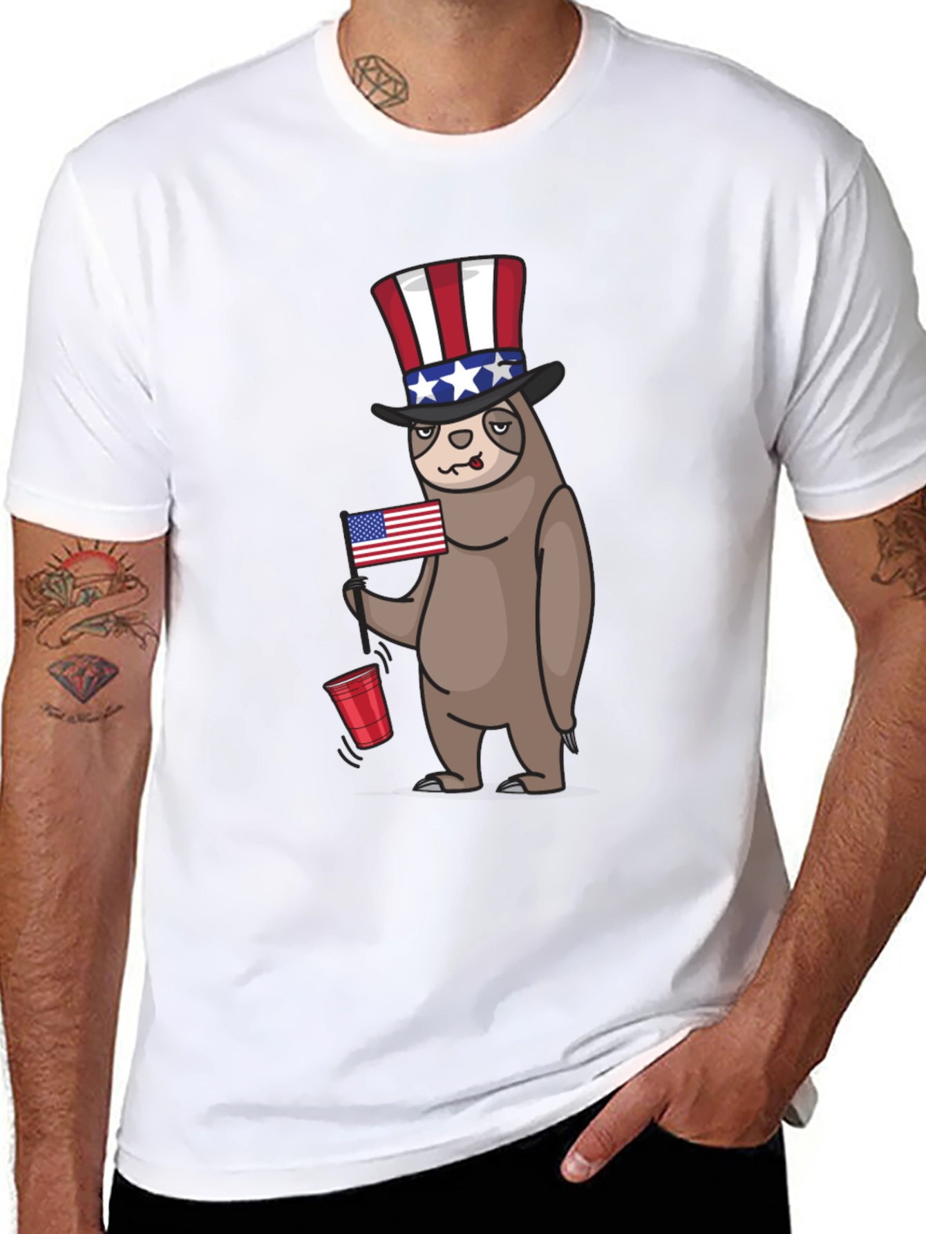 Patriotic Sloth Mens Black T-Shirt