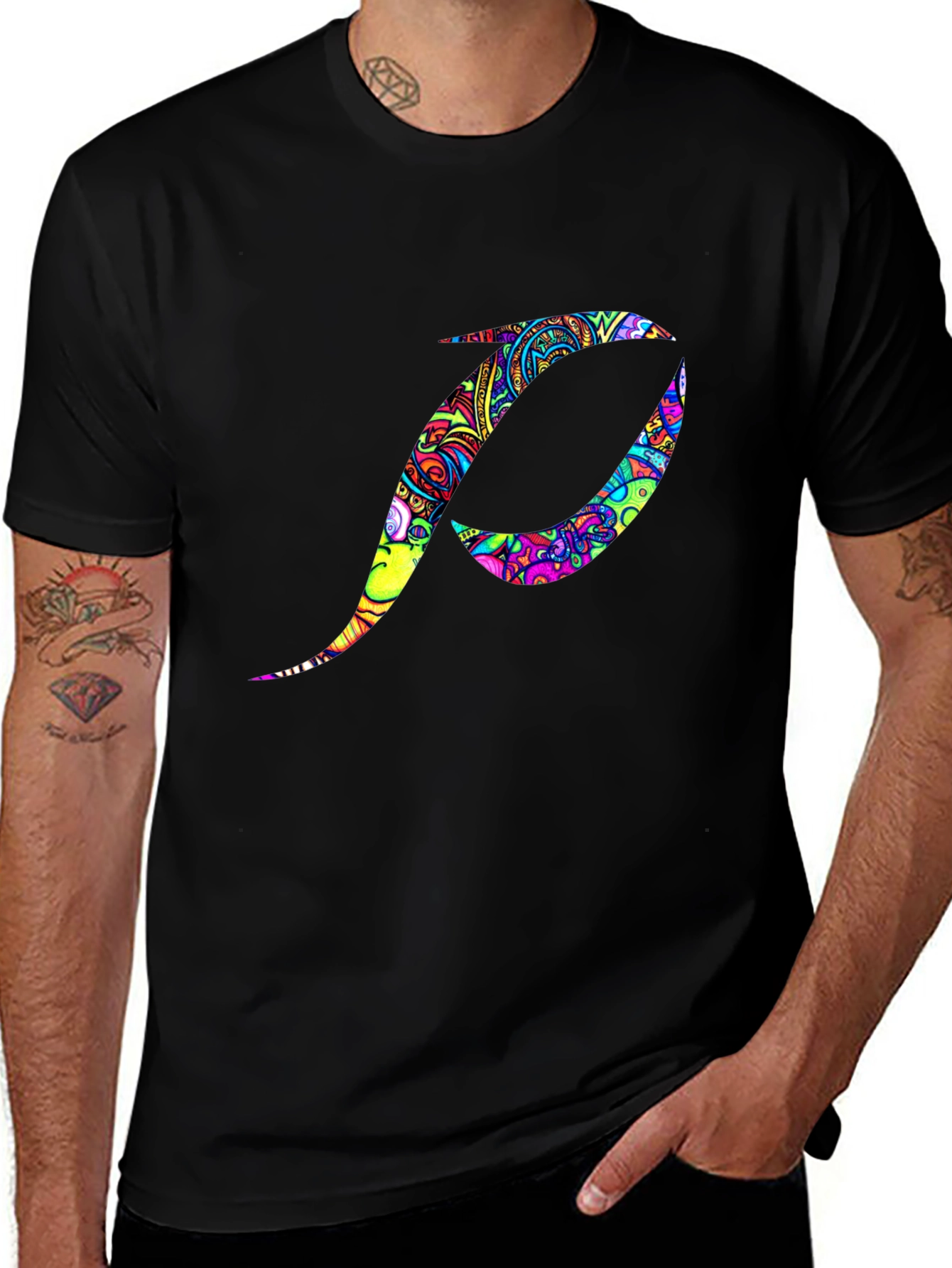 Psychedelic Initial P Black T-Shirt