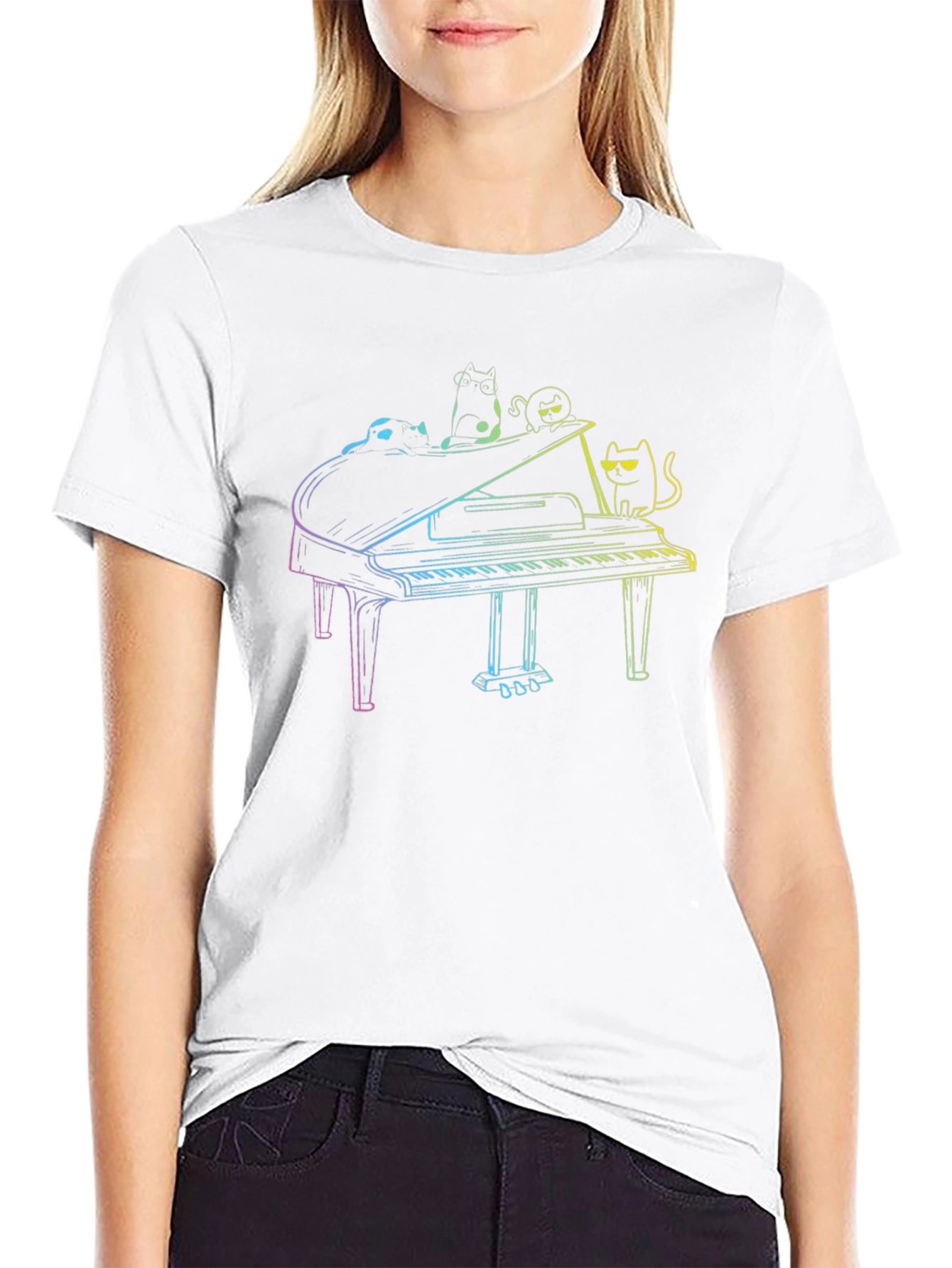 Cats Playing Piano T-Shirt - Black
