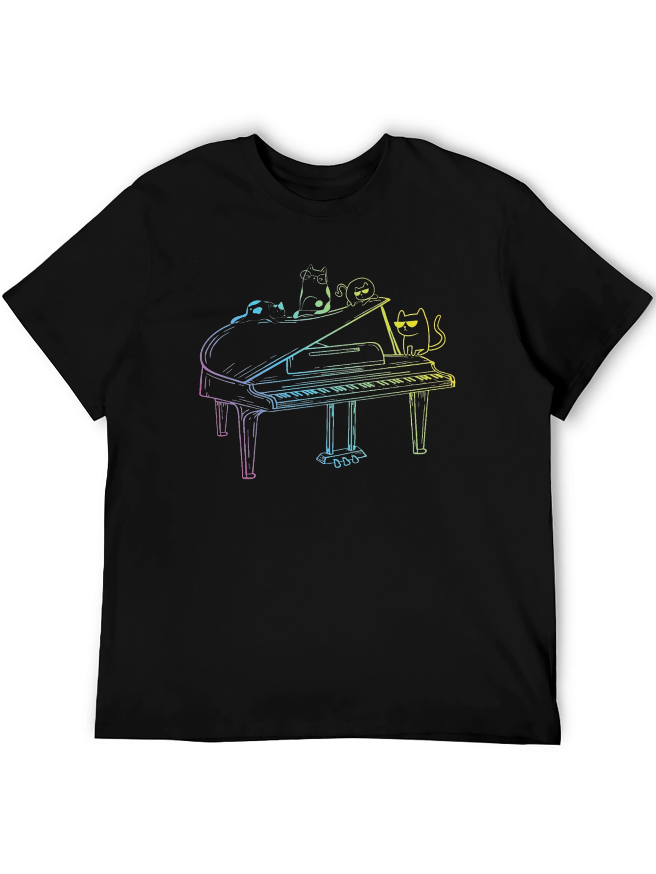 Cats Playing Piano T-Shirt - Black