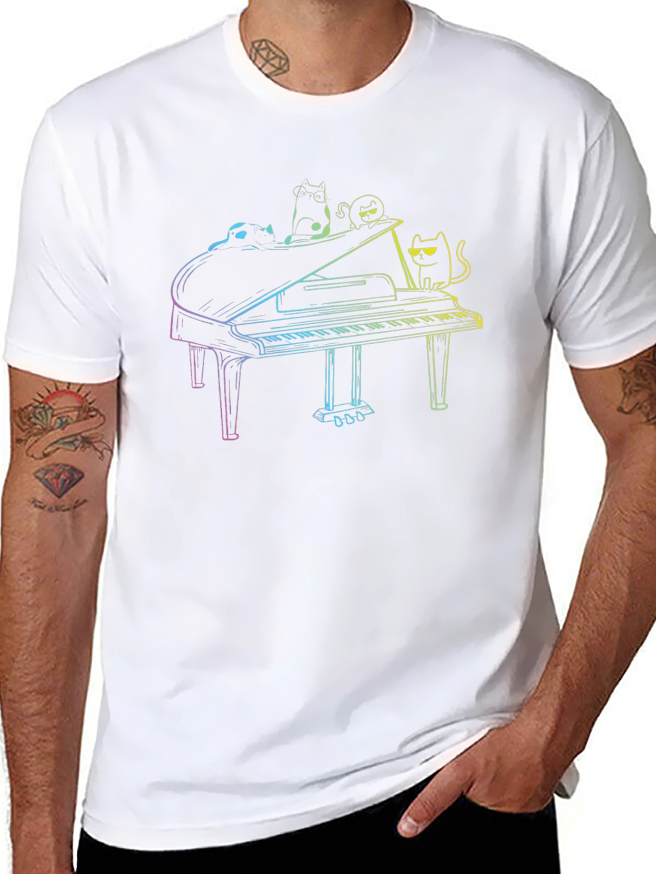 Cats Playing Piano T-Shirt - Black