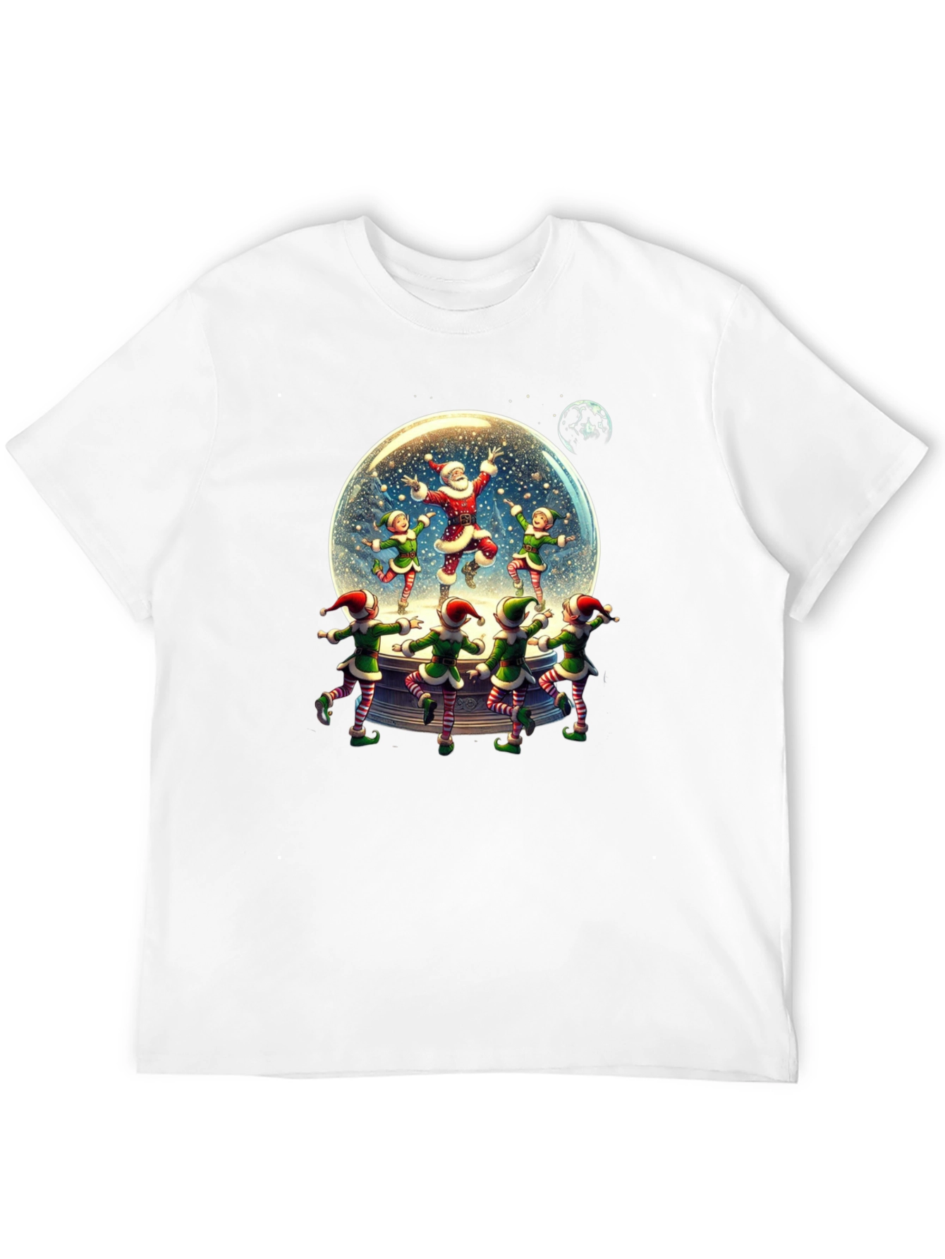 Festive Santa & Elves Snow Globe T-Shirt