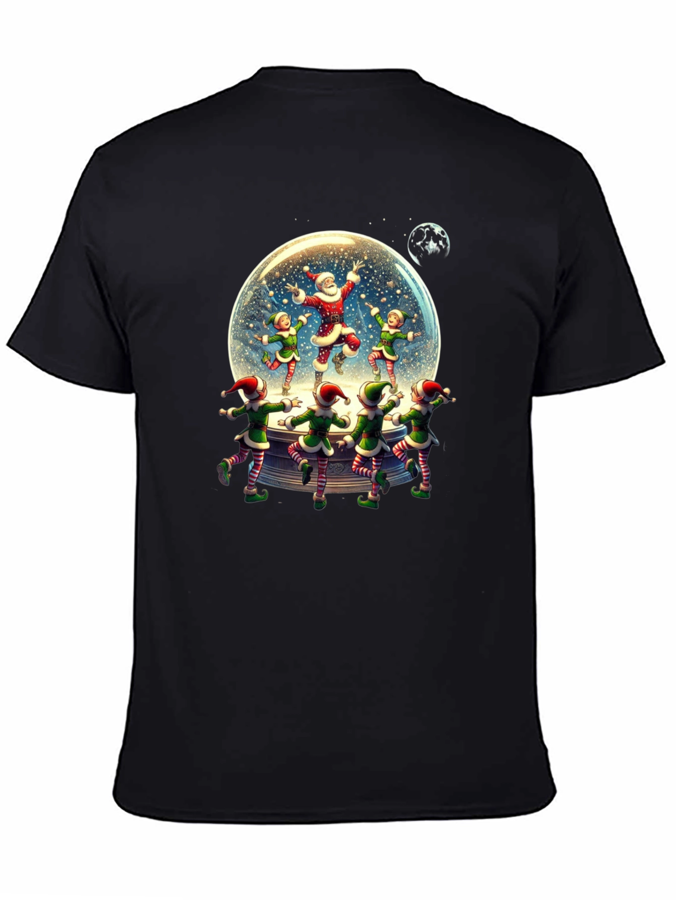 Festive Santa & Elves Snow Globe T-Shirt