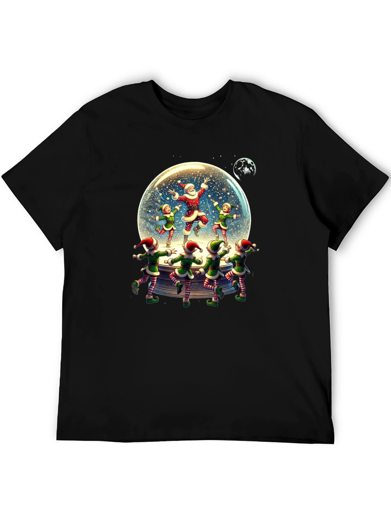 Festive Santa & Elves Snow Globe T-Shirt