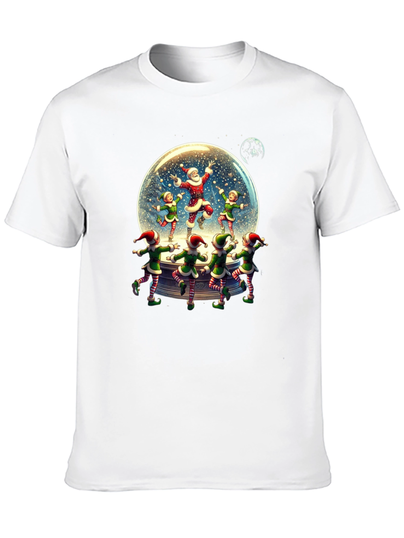 Festive Santa & Elves Snow Globe T-Shirt