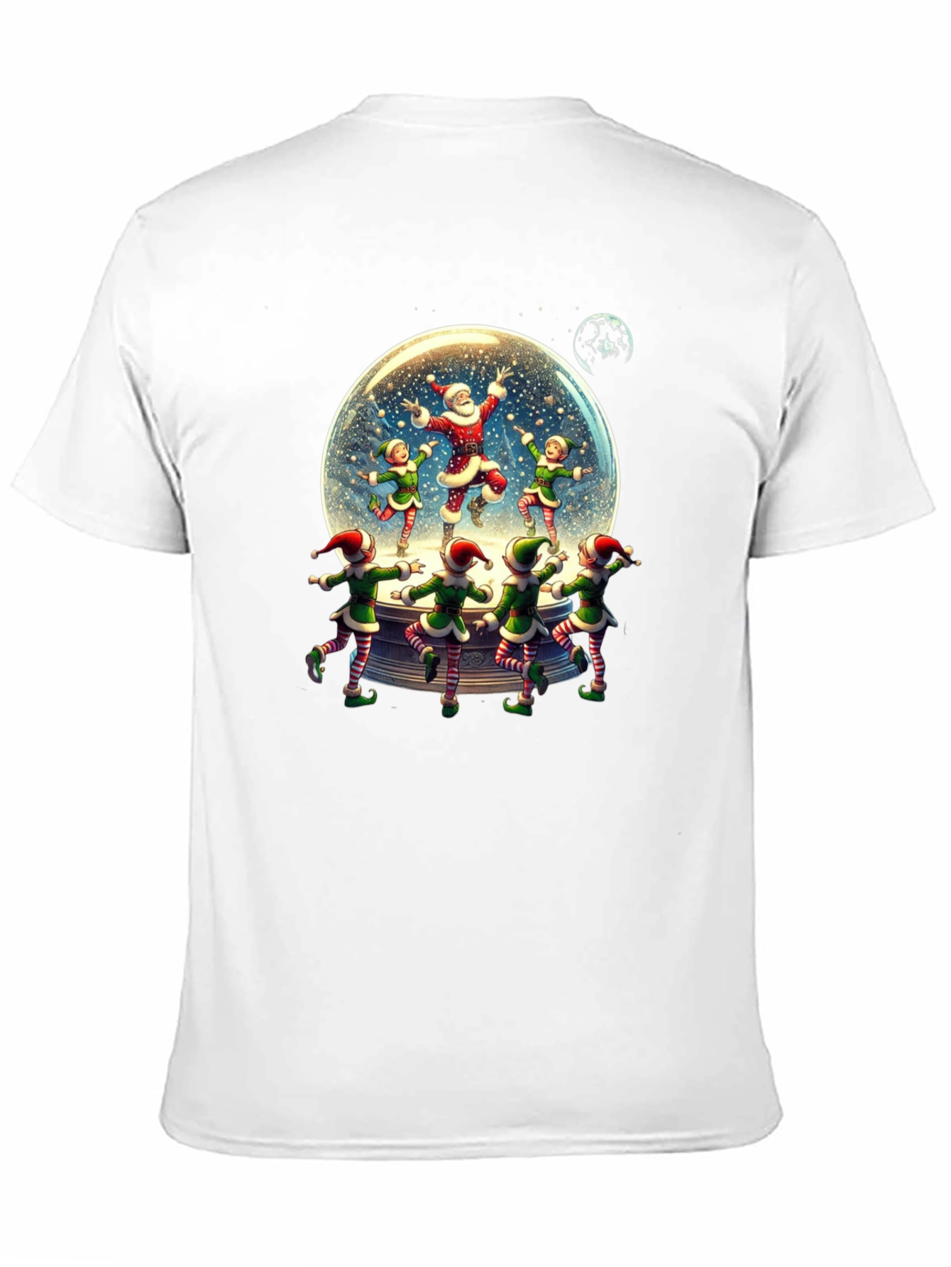 Festive Santa & Elves Snow Globe T-Shirt