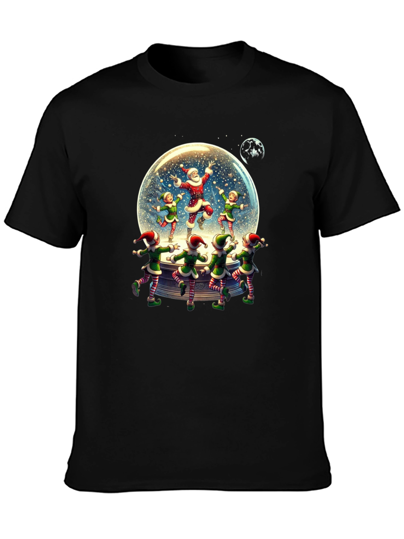 Festive Santa & Elves Snow Globe T-Shirt