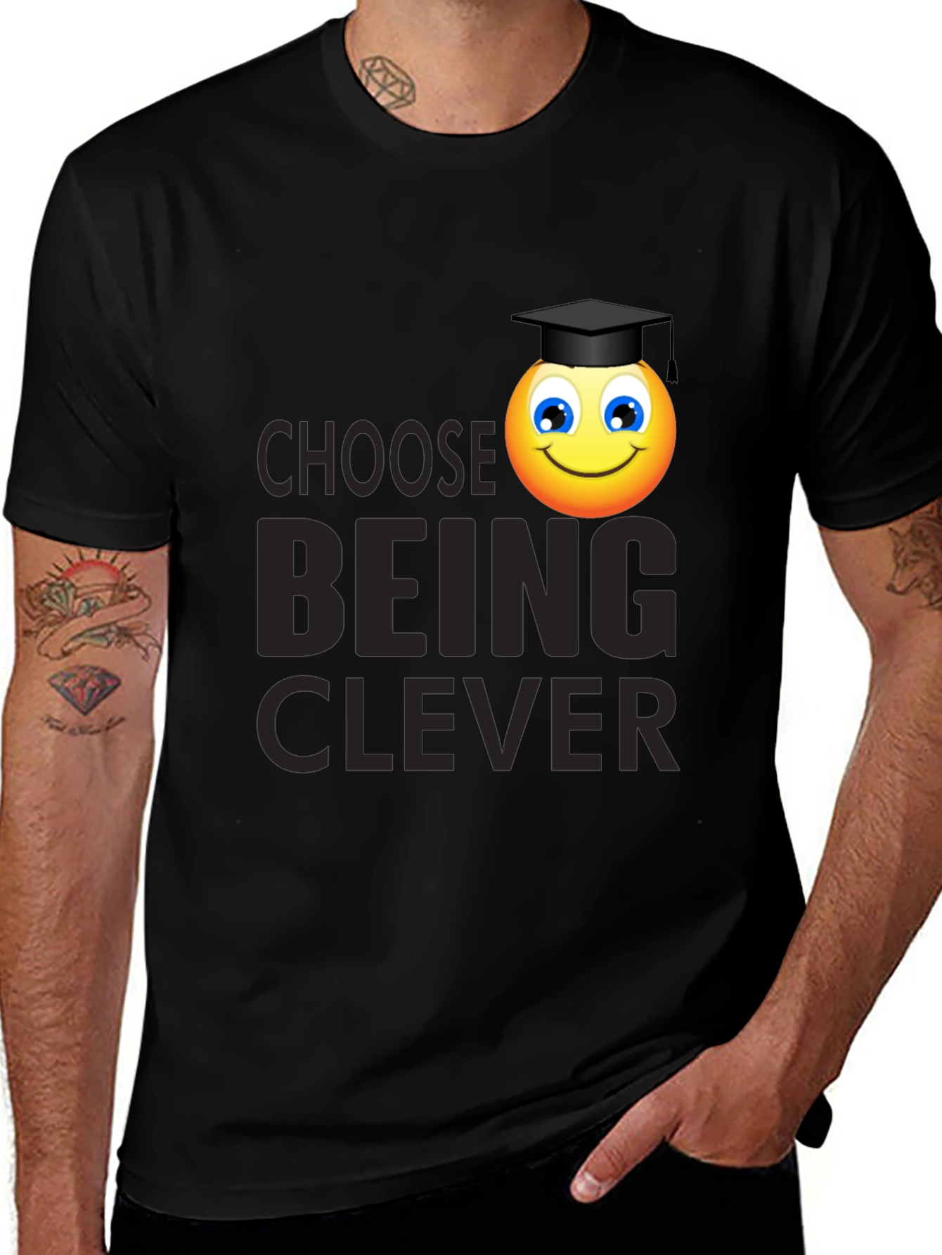 Clever Grad Emoji Black T-Shirt