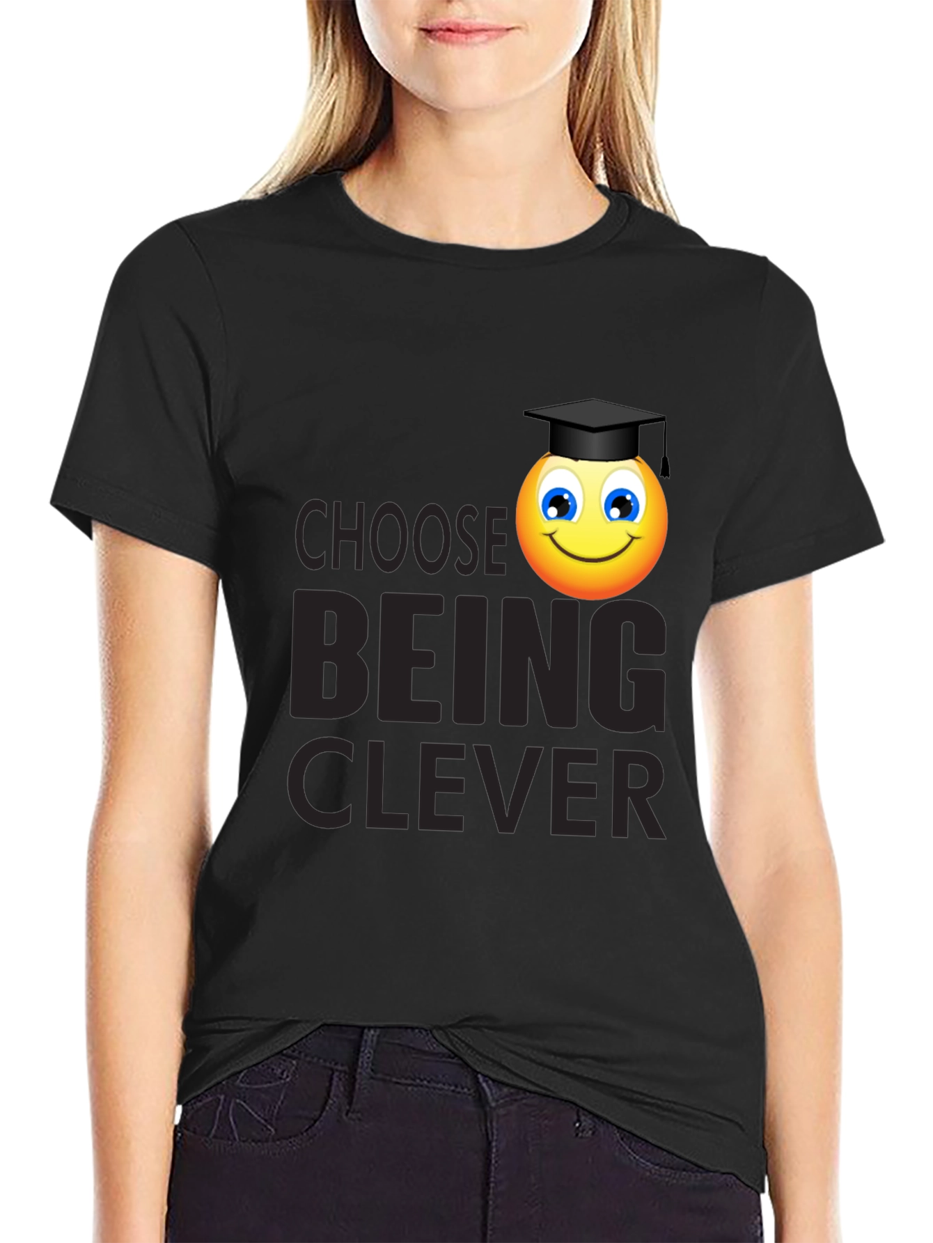 Clever Grad Emoji Black T-Shirt