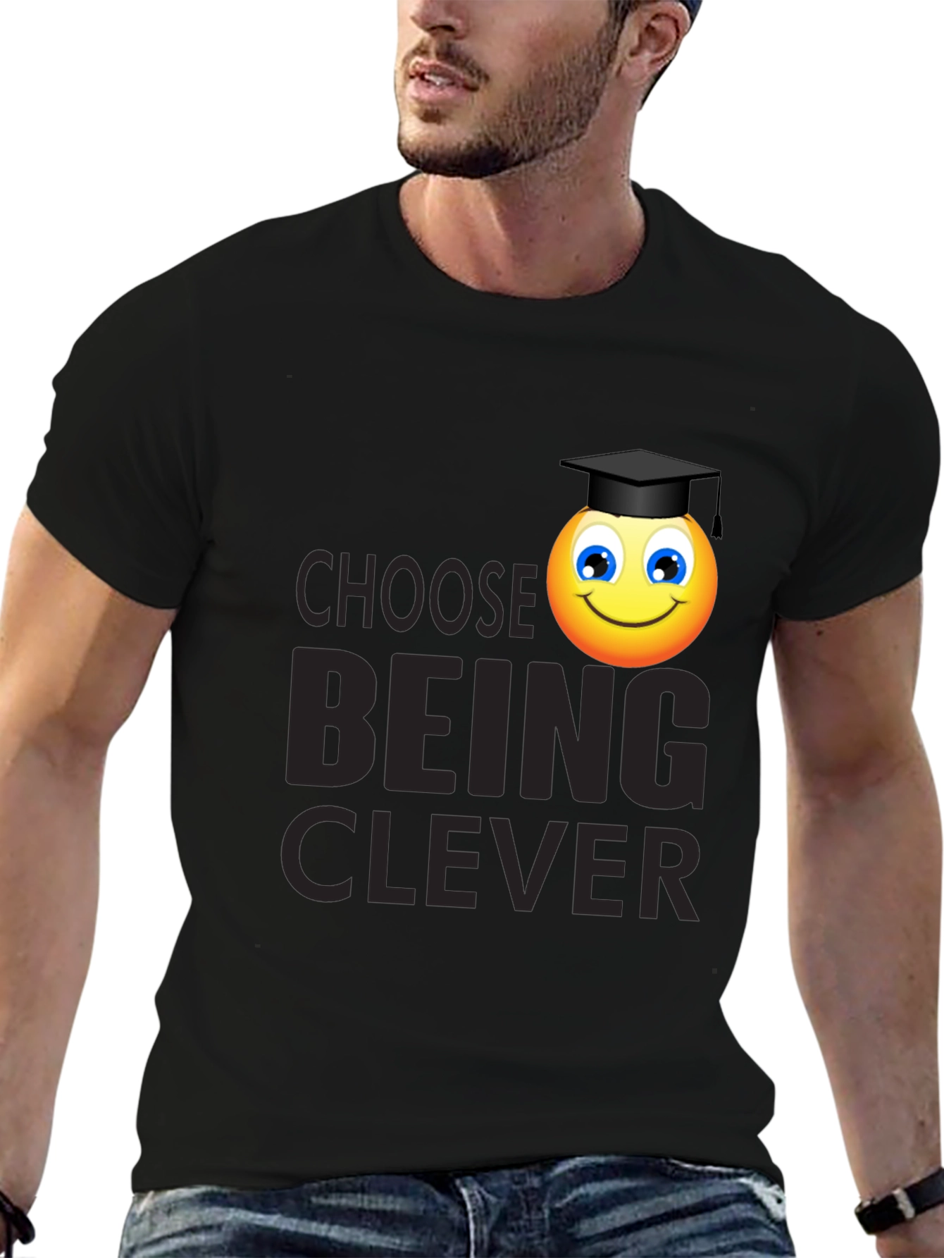 Clever Grad Emoji Black T-Shirt