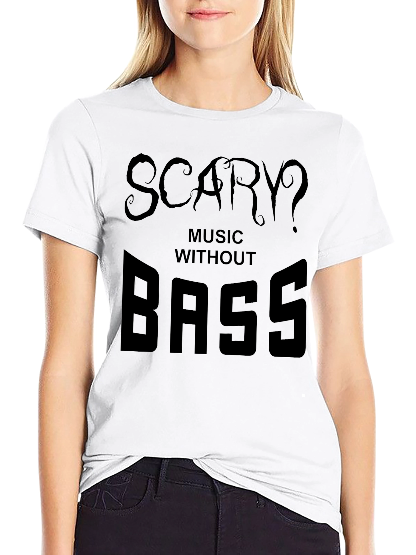 Scary Music Without Bass Black Graphic T-Shirt