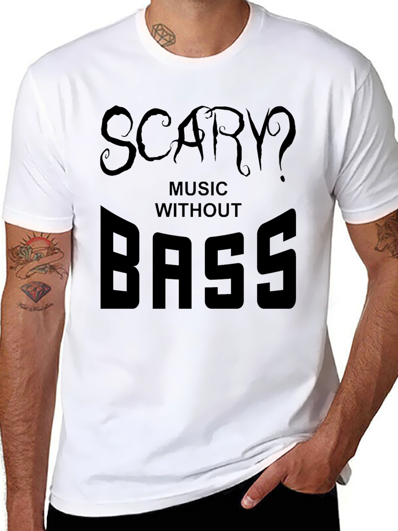 Scary Music Without Bass Black Graphic T-Shirt
