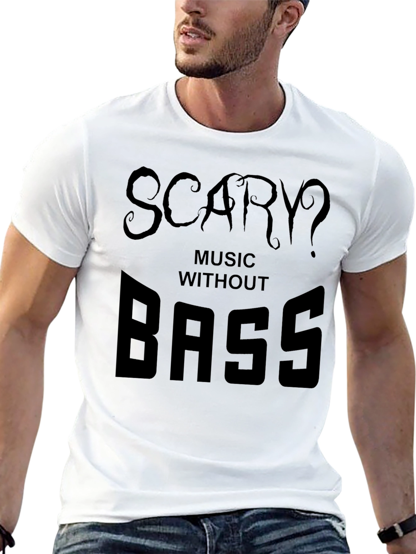 Scary Music Without Bass Black Graphic T-Shirt