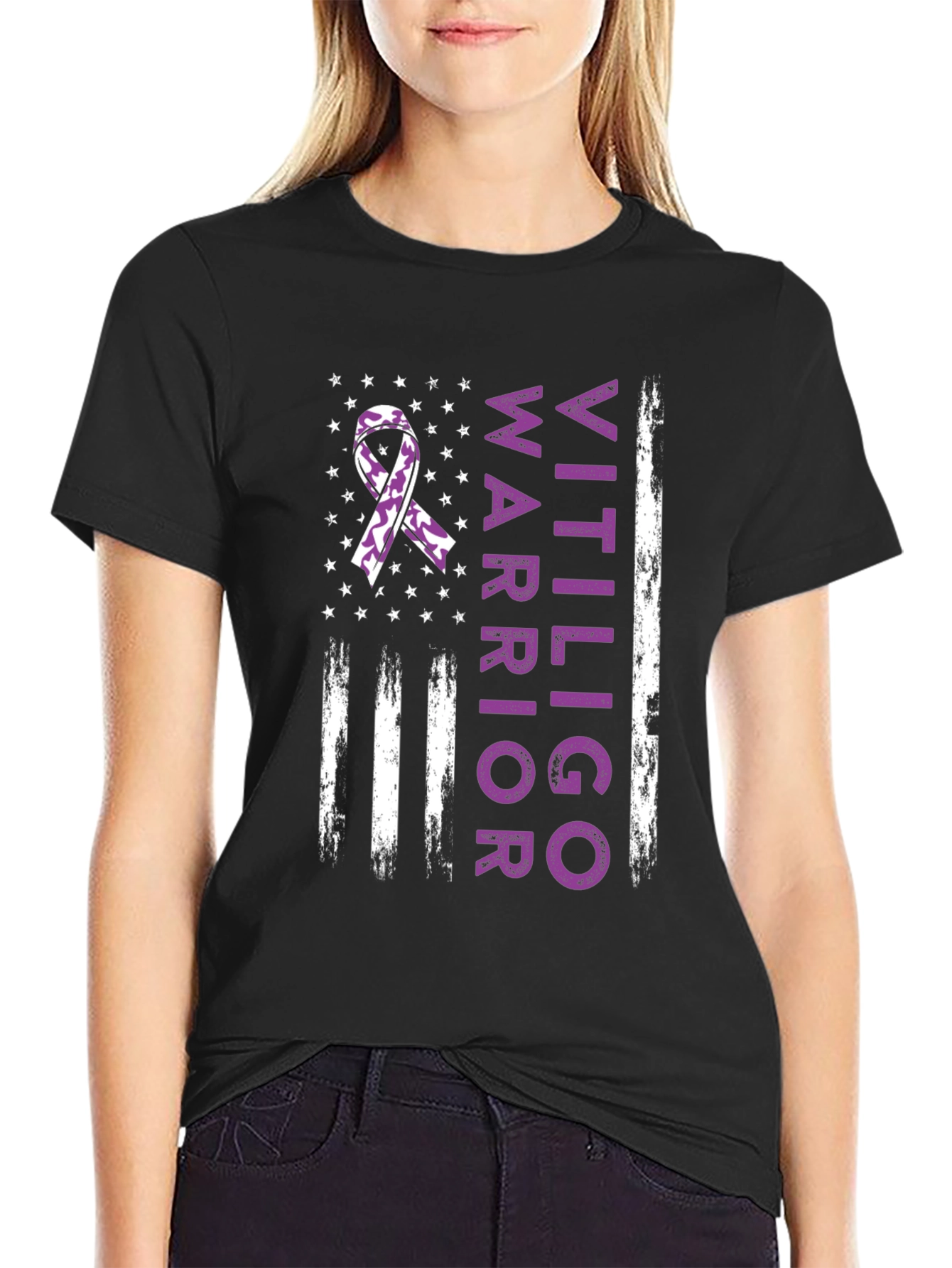 Vitiligo Warrior American Flag T-Shirt