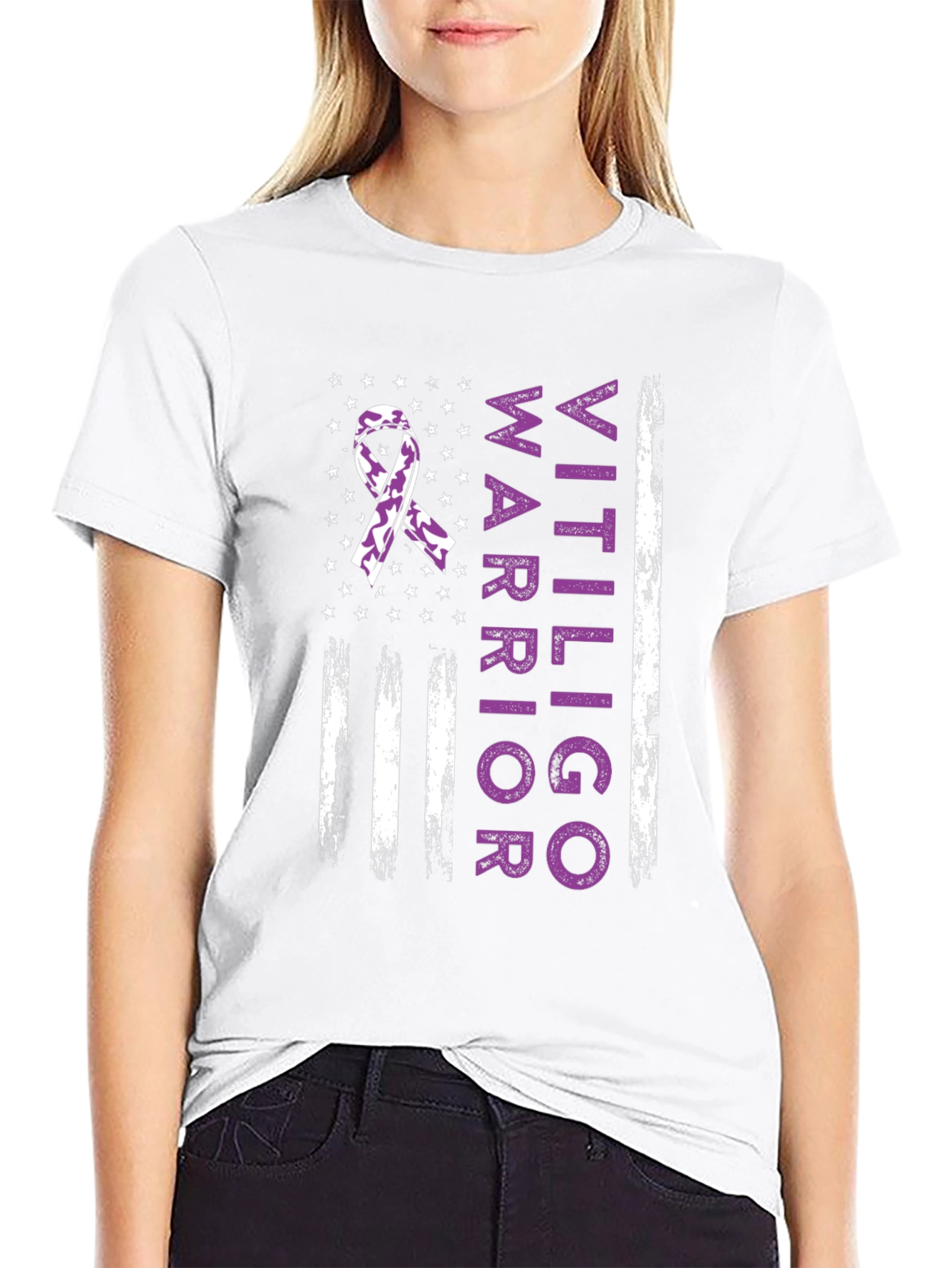 Vitiligo Warrior American Flag T-Shirt
