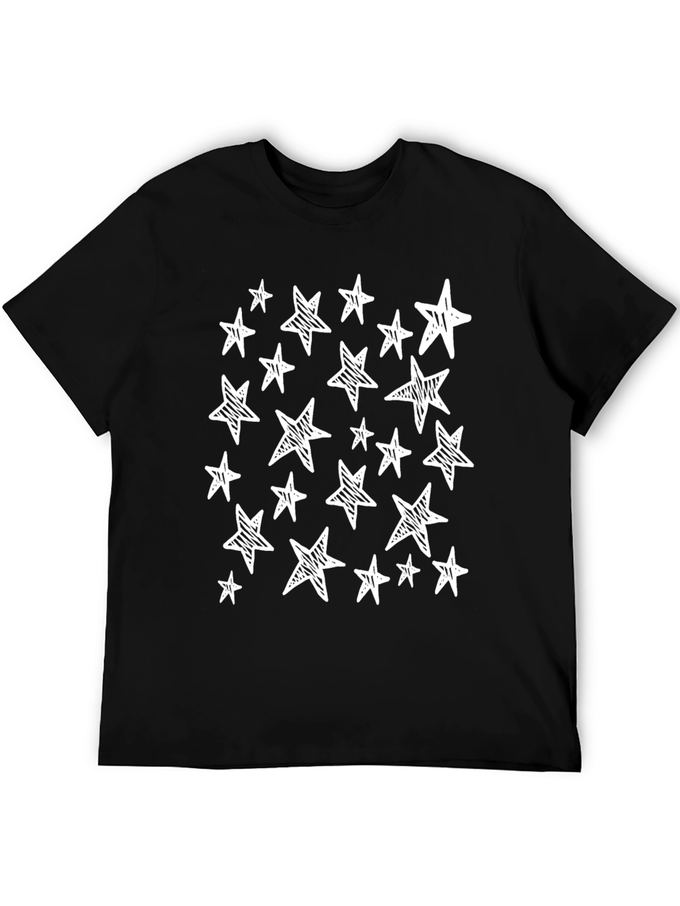Starry Night Tee: Black Cotton Star Print Casual T-Shirt