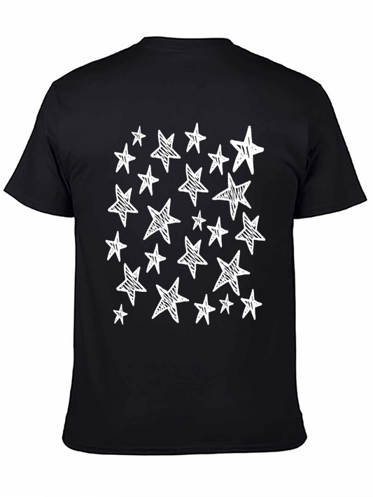 Starry Night Tee: Black Cotton Star Print Casual T-Shirt
