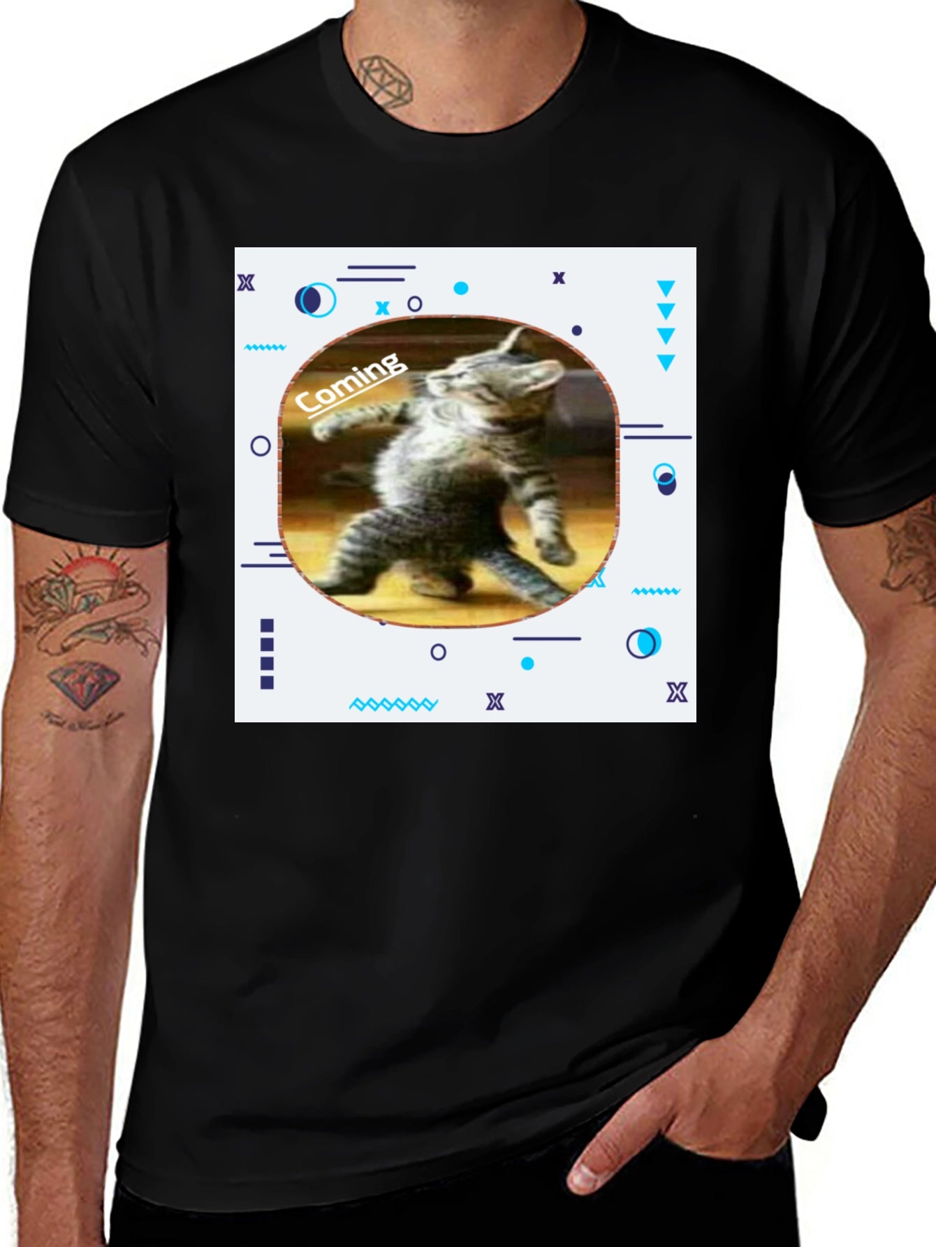 Funny Cat Coming T-Shirt - Black