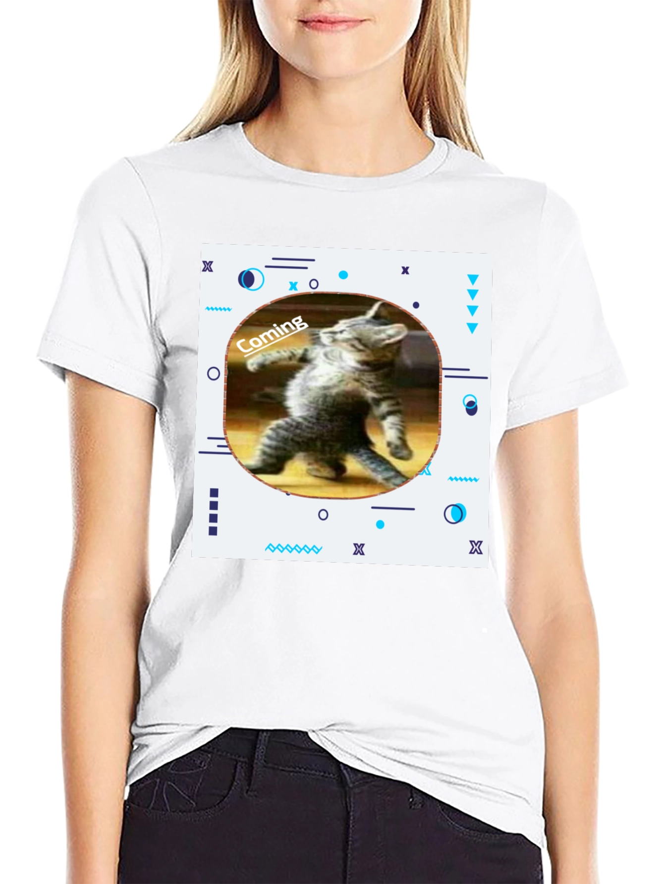 Funny Cat Coming T-Shirt - Black