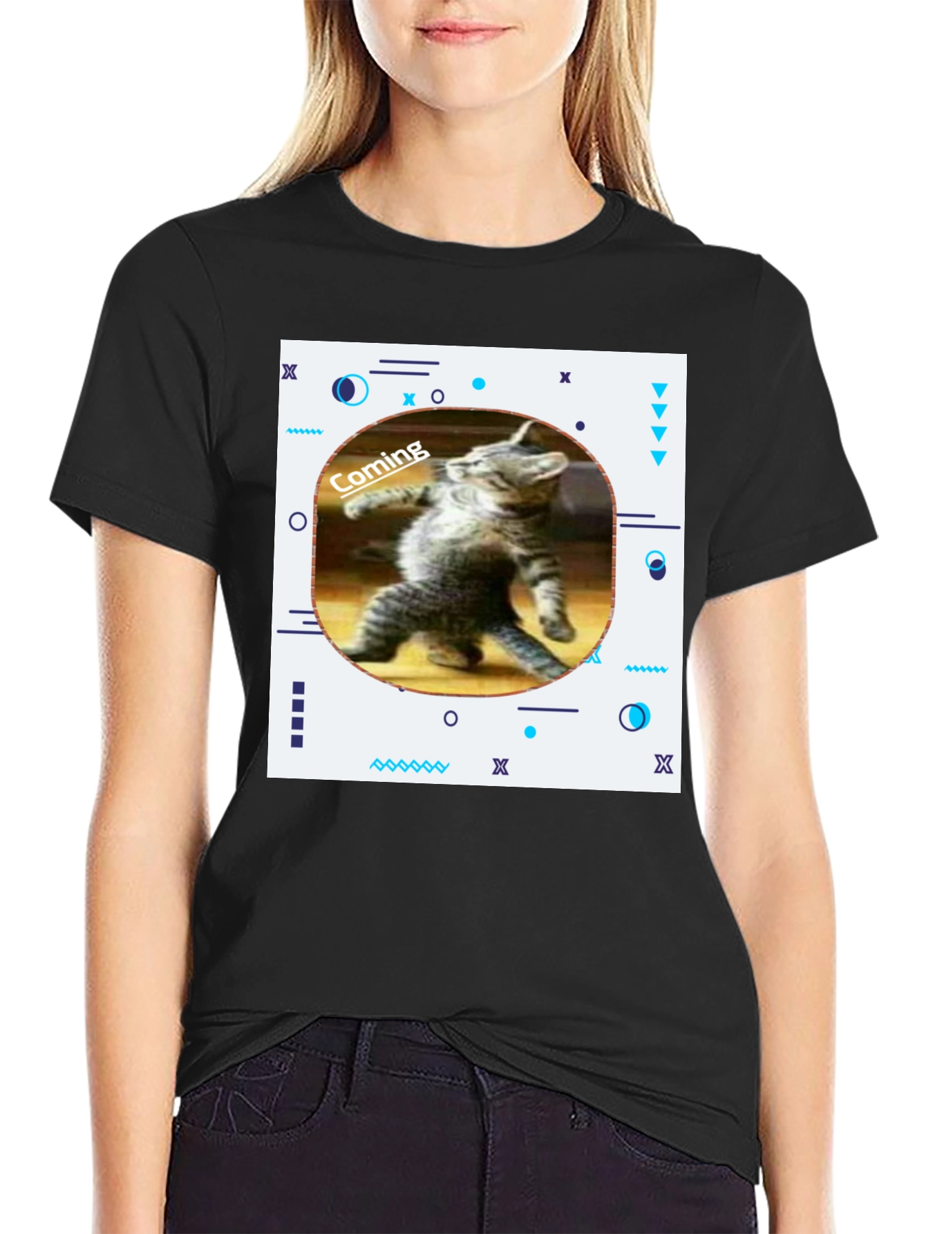 Funny Cat Coming T-Shirt - Black