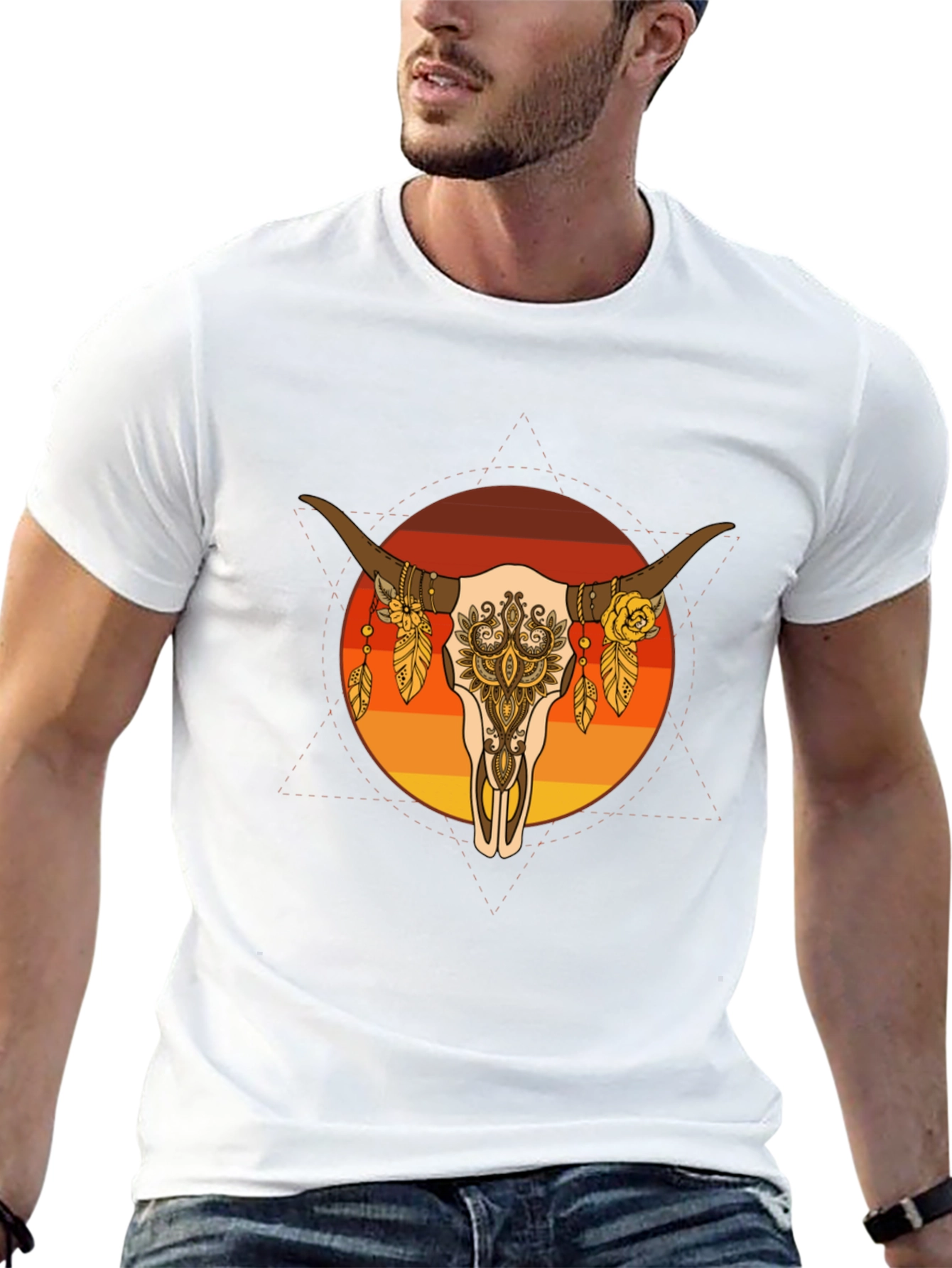 Bull Skull Graphic Tee - Boho Style T-Shirt