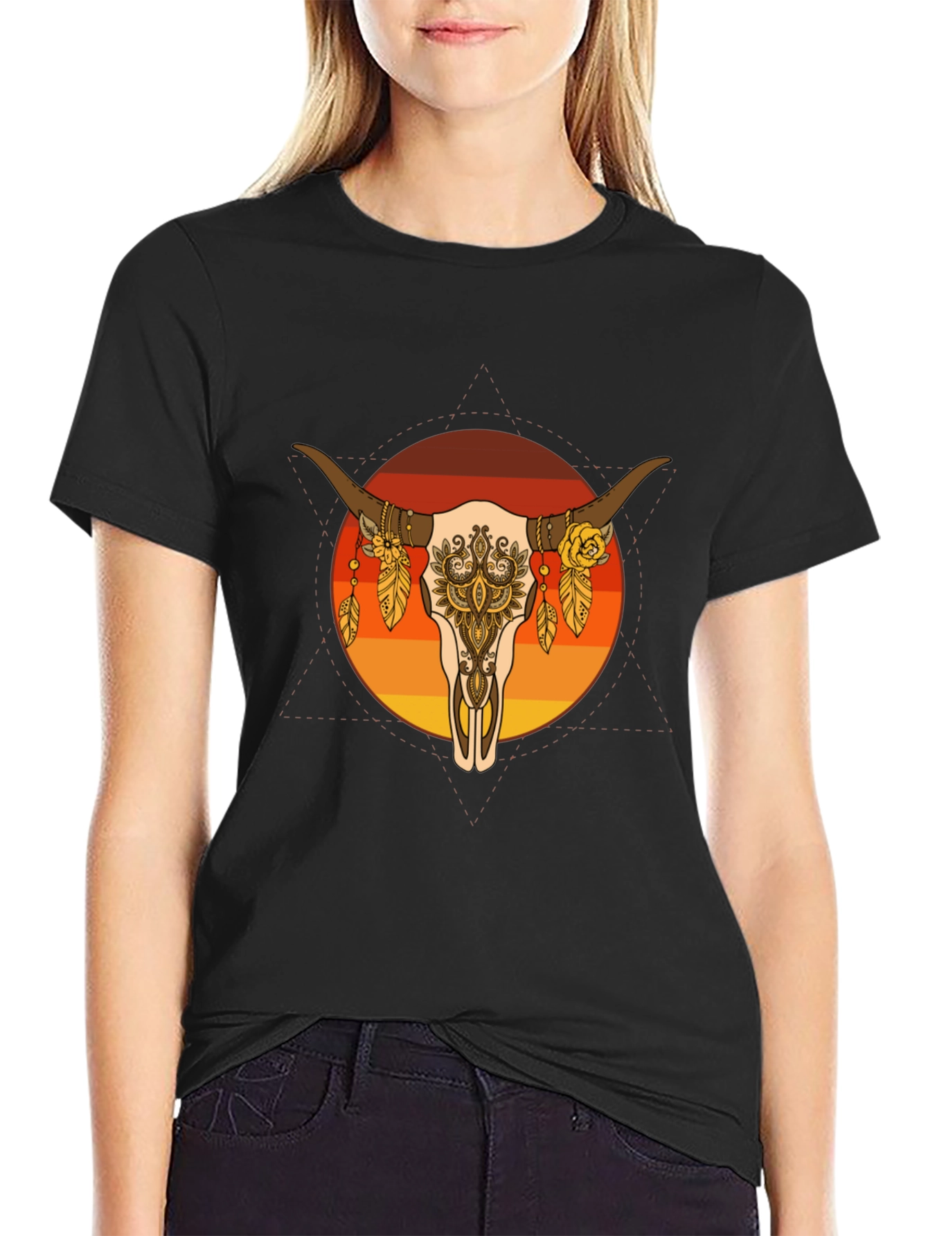 Bull Skull Graphic Tee - Boho Style T-Shirt