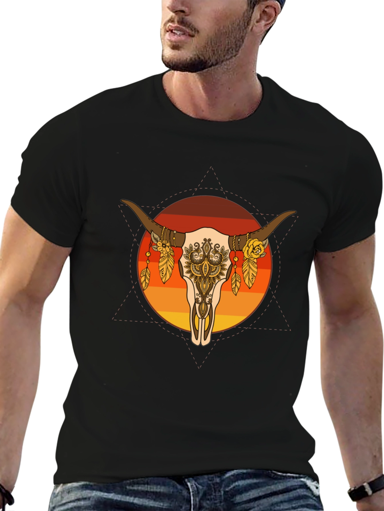 Bull Skull Graphic Tee - Boho Style T-Shirt