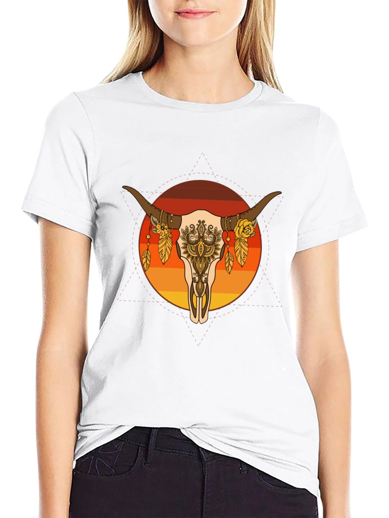 Bull Skull Graphic Tee - Boho Style T-Shirt