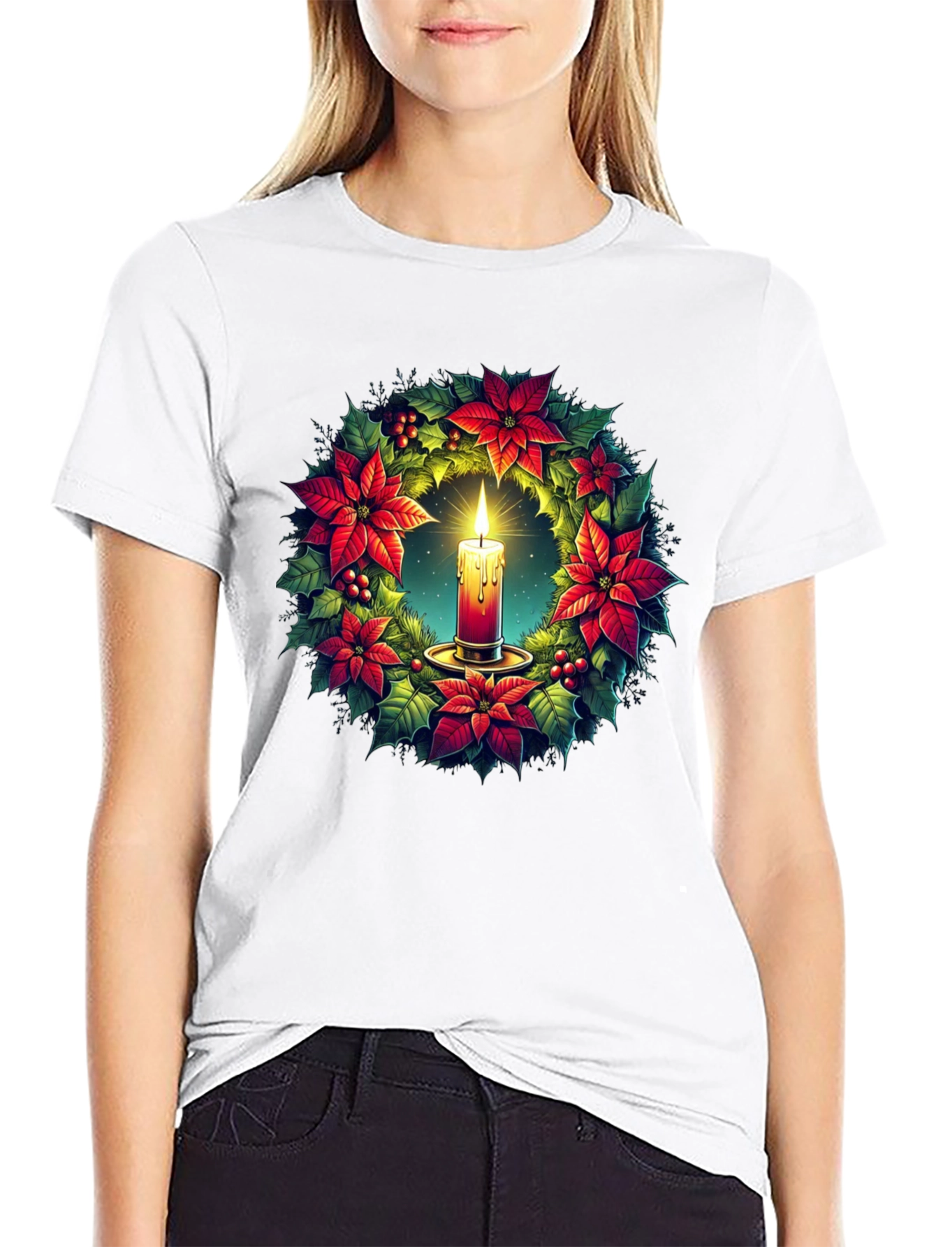 Festive Candle Wreath Graphic Tee