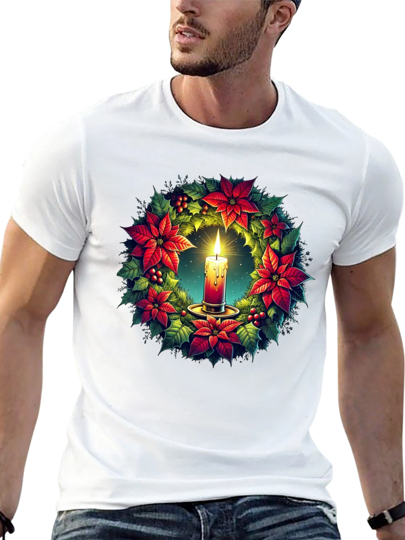 Festive Candle Wreath Graphic Tee