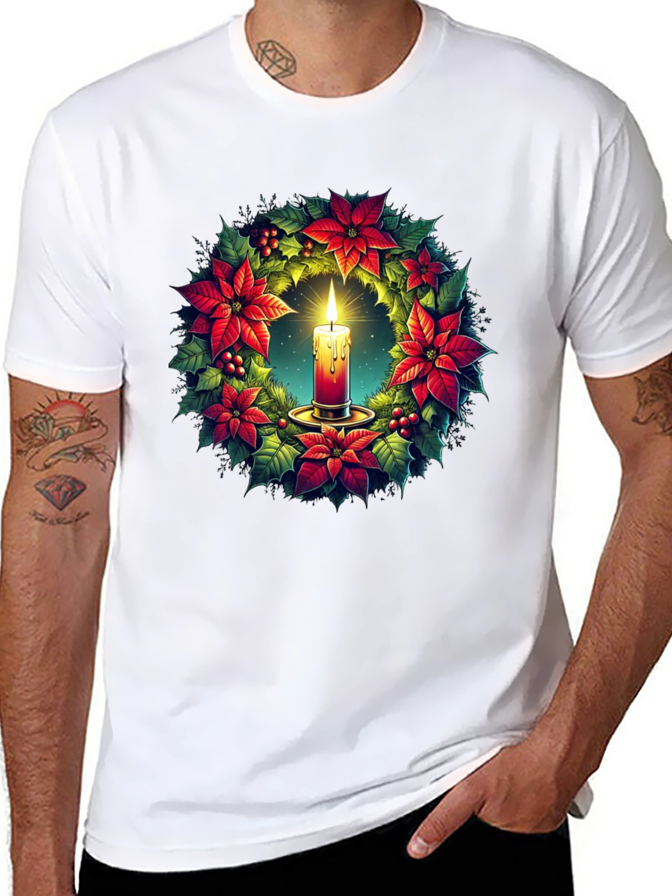 Festive Candle Wreath Graphic Tee