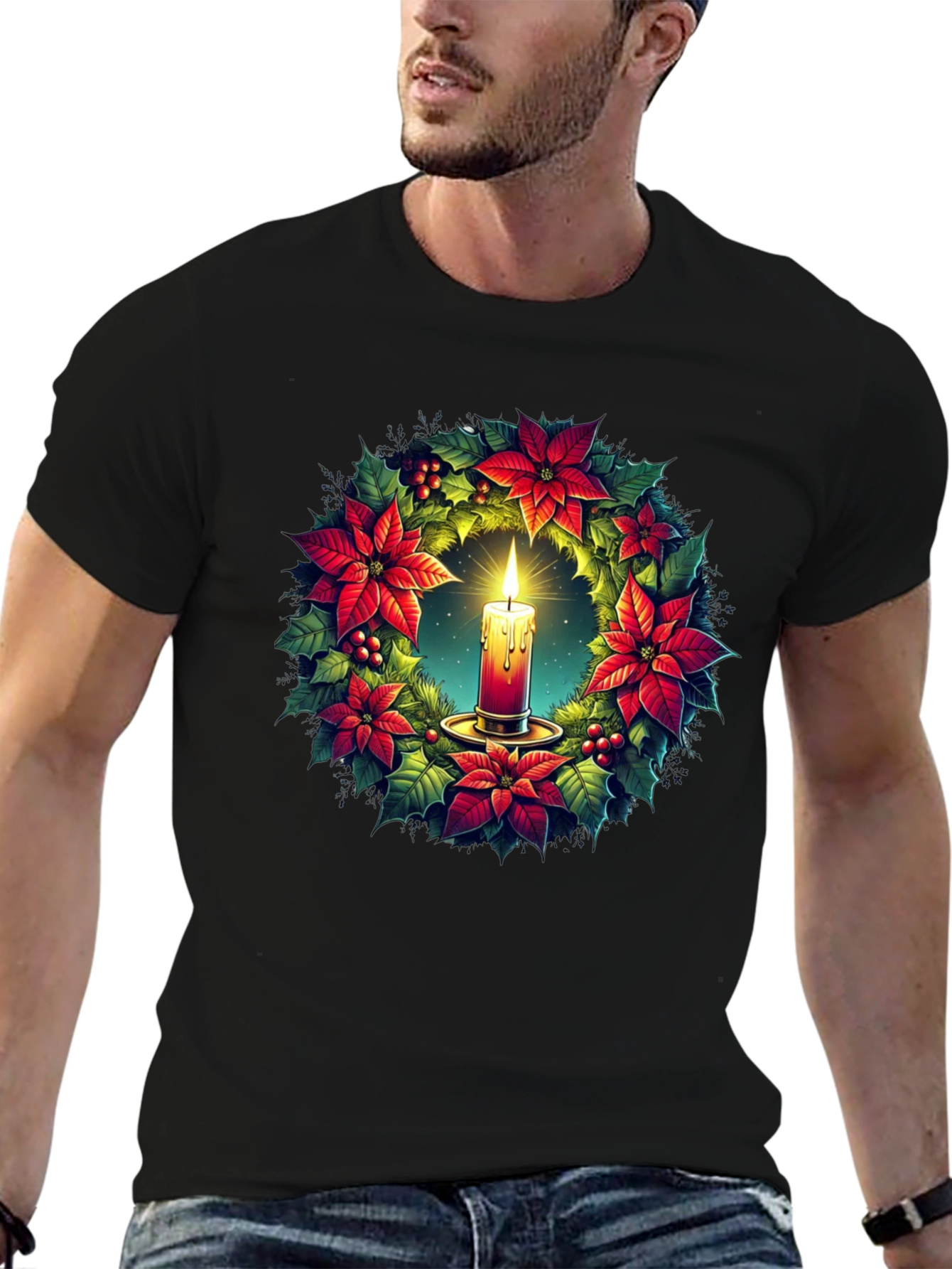 Festive Candle Wreath Graphic Tee