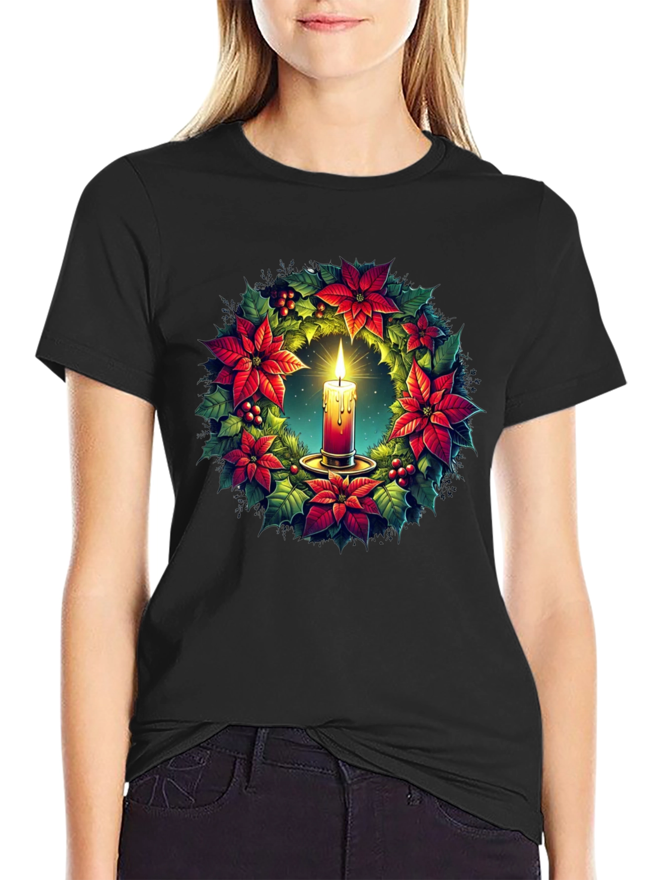Festive Candle Wreath Graphic Tee