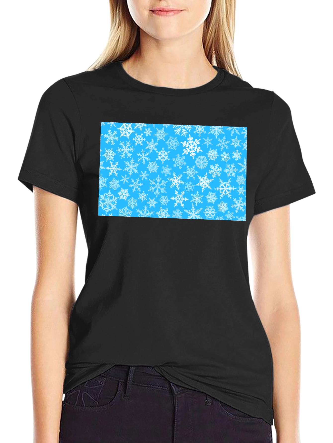 Snowflake Pattern Black T-Shirt