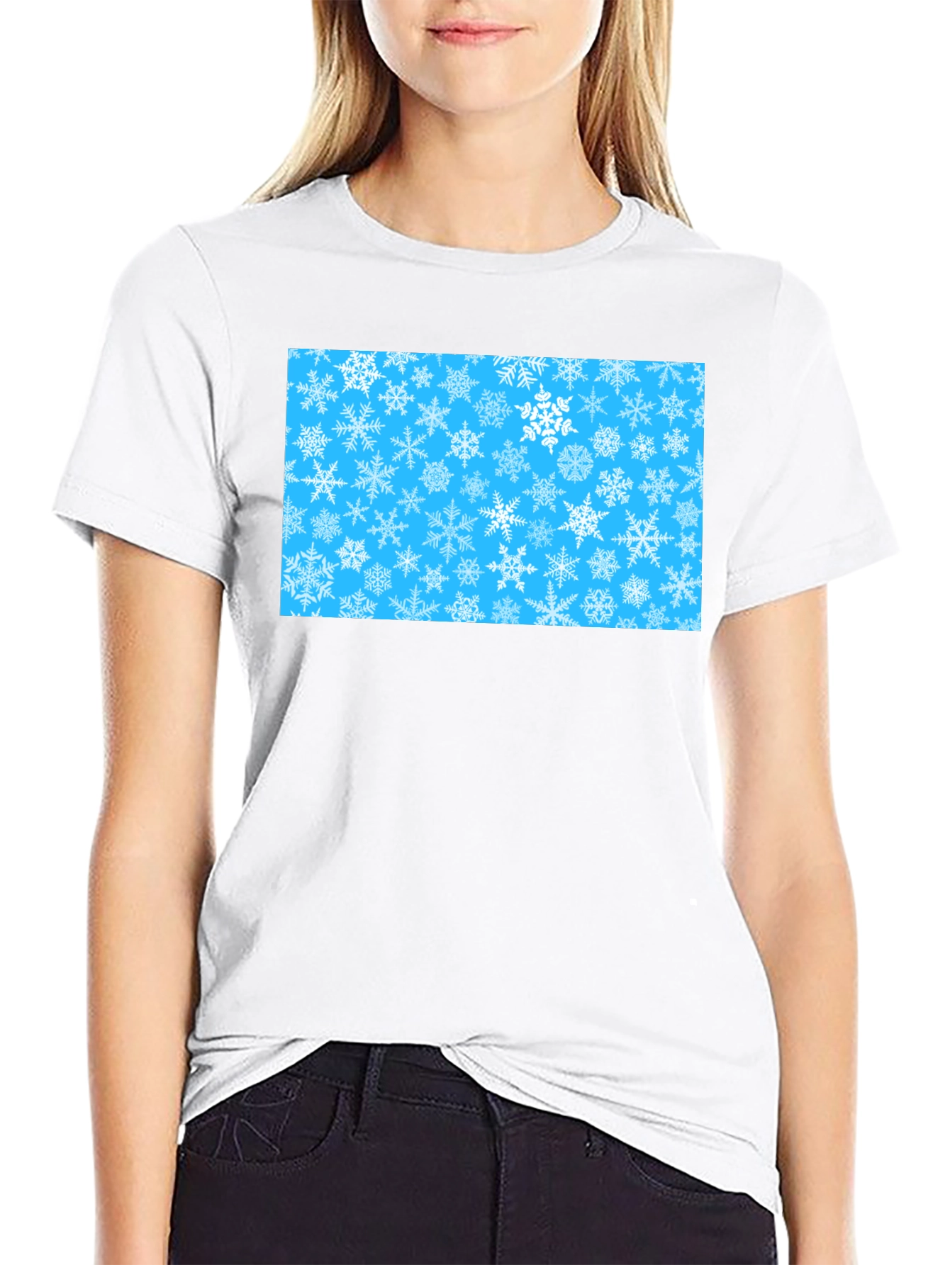 Snowflake Pattern Black T-Shirt