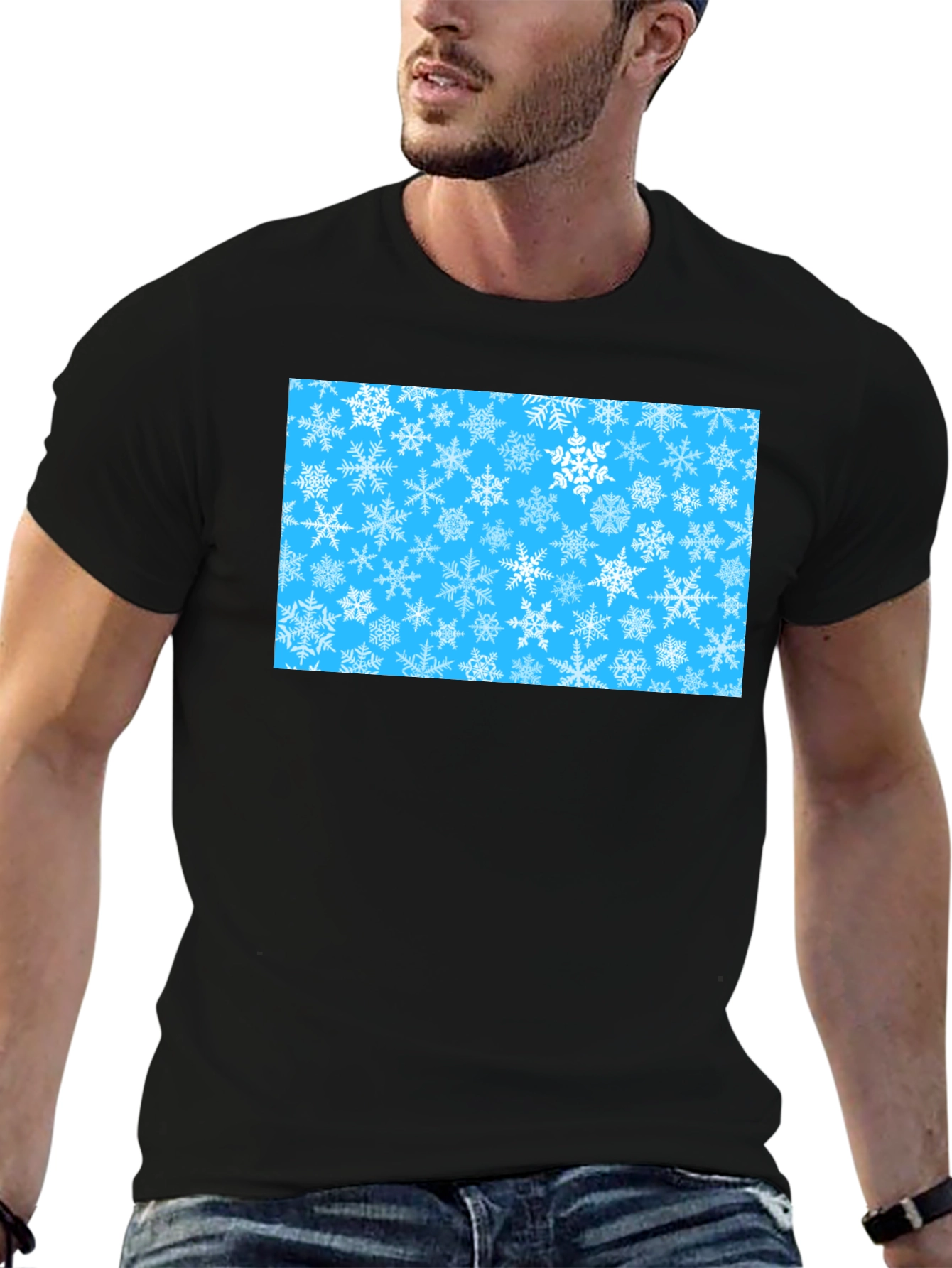 Snowflake Pattern Black T-Shirt
