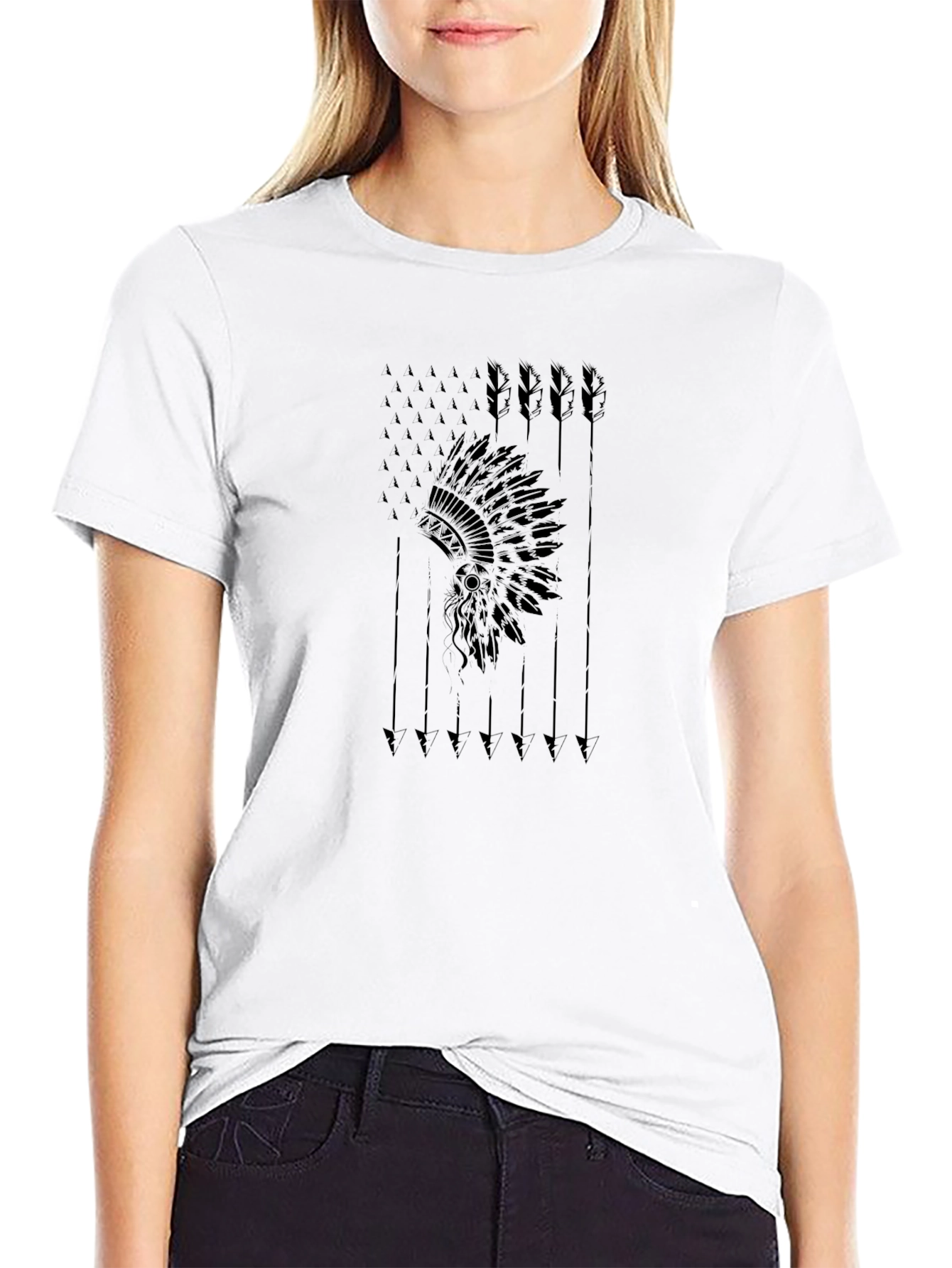 Native American Headdress Arrow Black T-Shirt