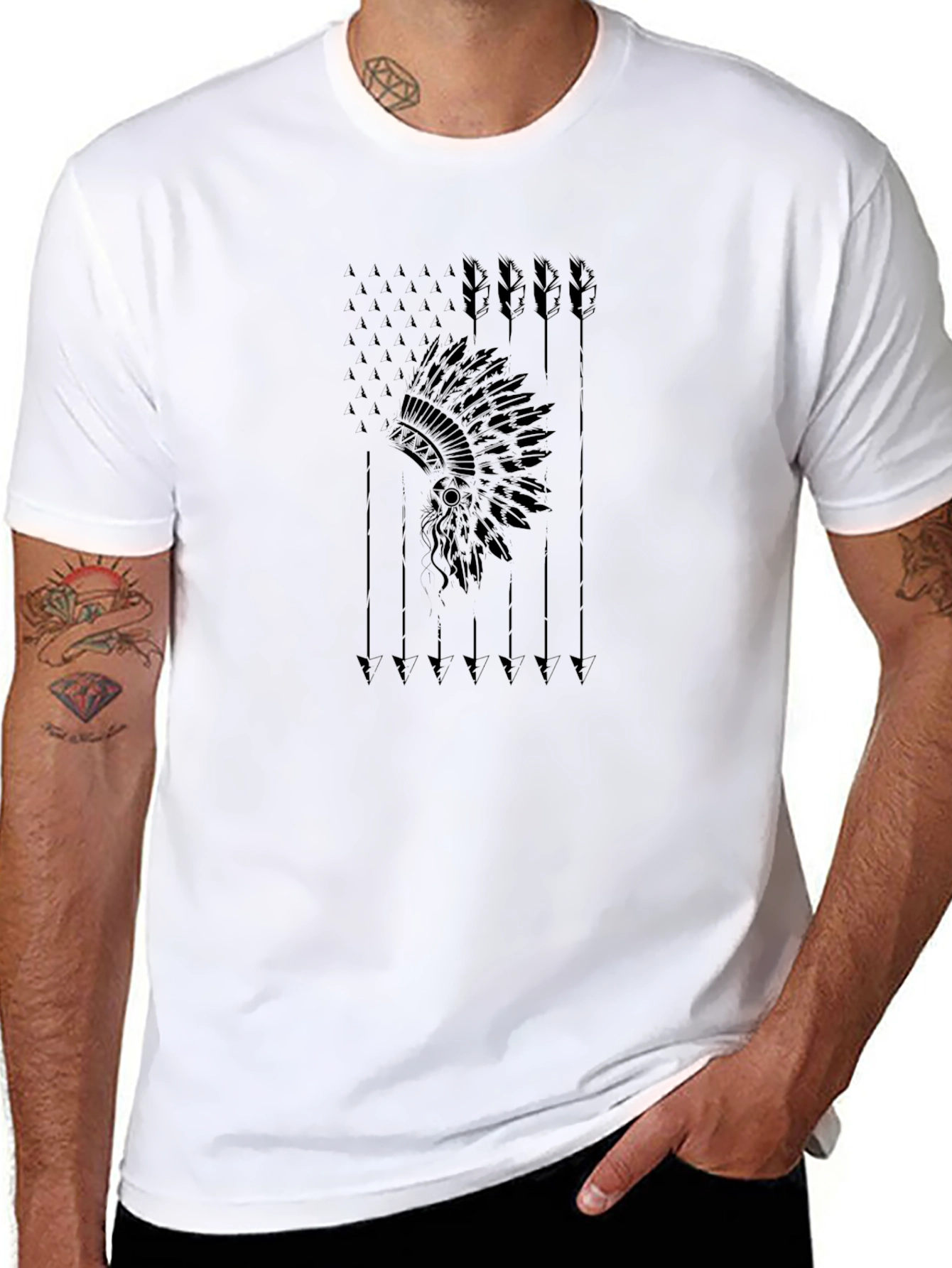 Native American Headdress Arrow Black T-Shirt