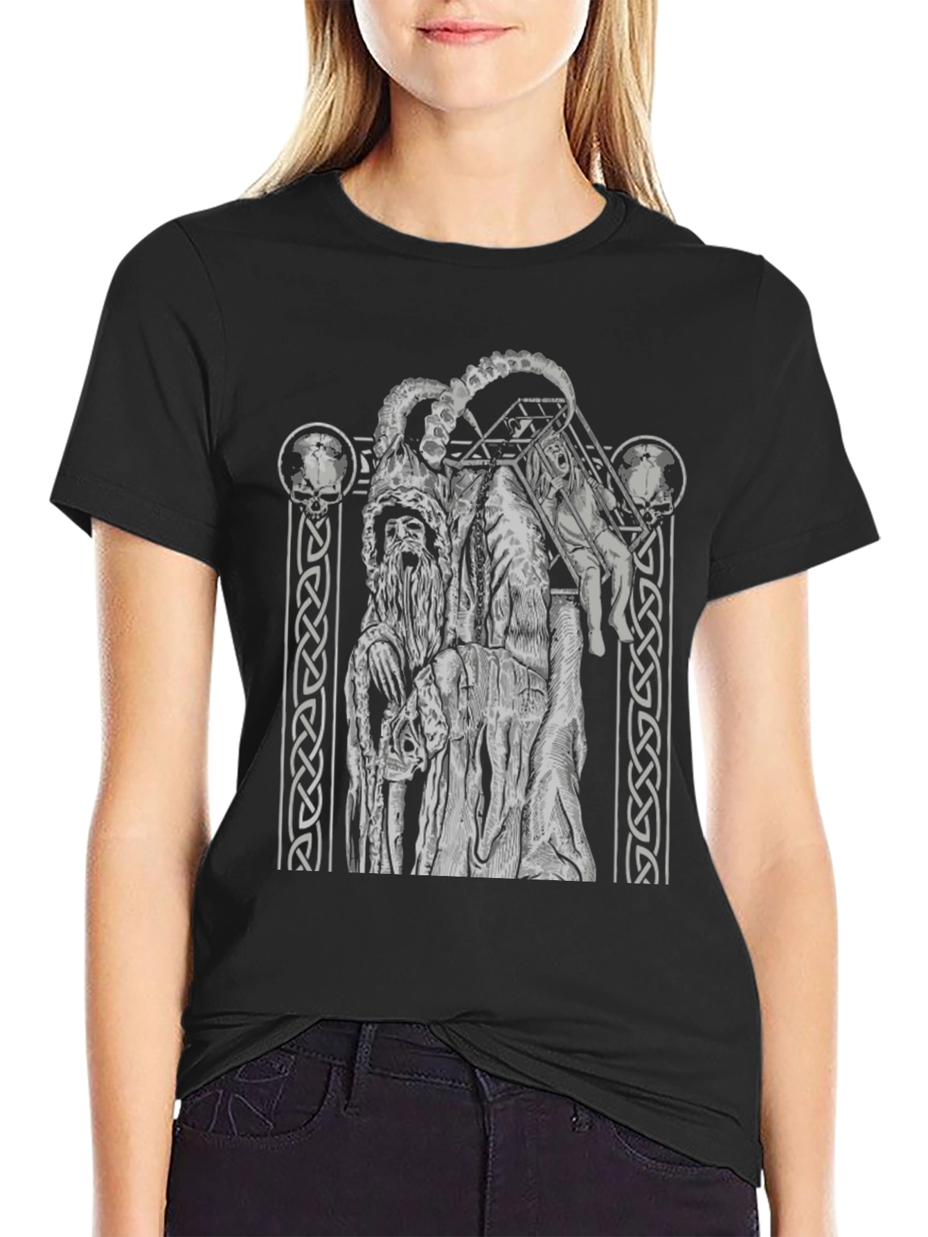 Black Graphic Tee - Horned Figure