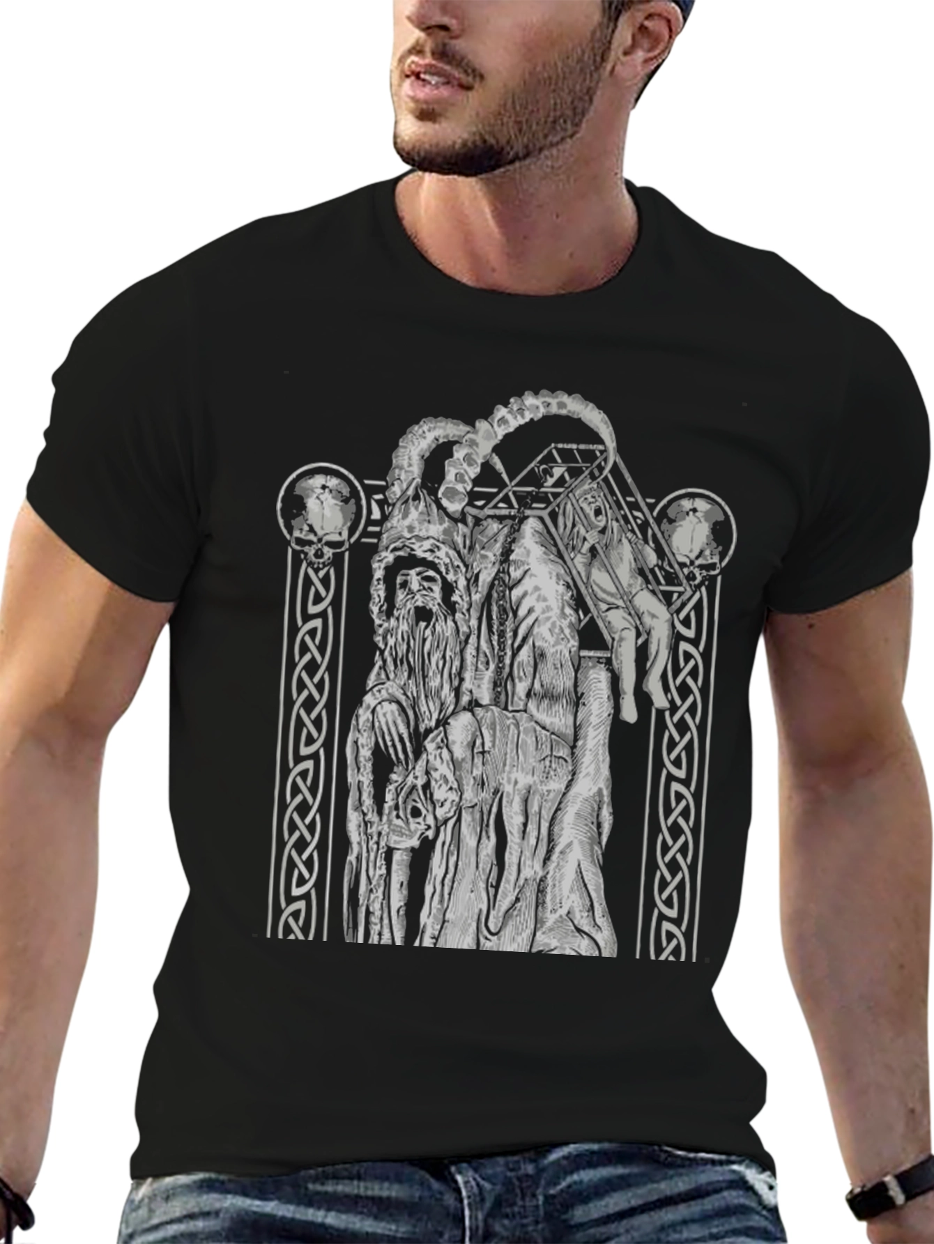 Black Graphic Tee - Horned Figure