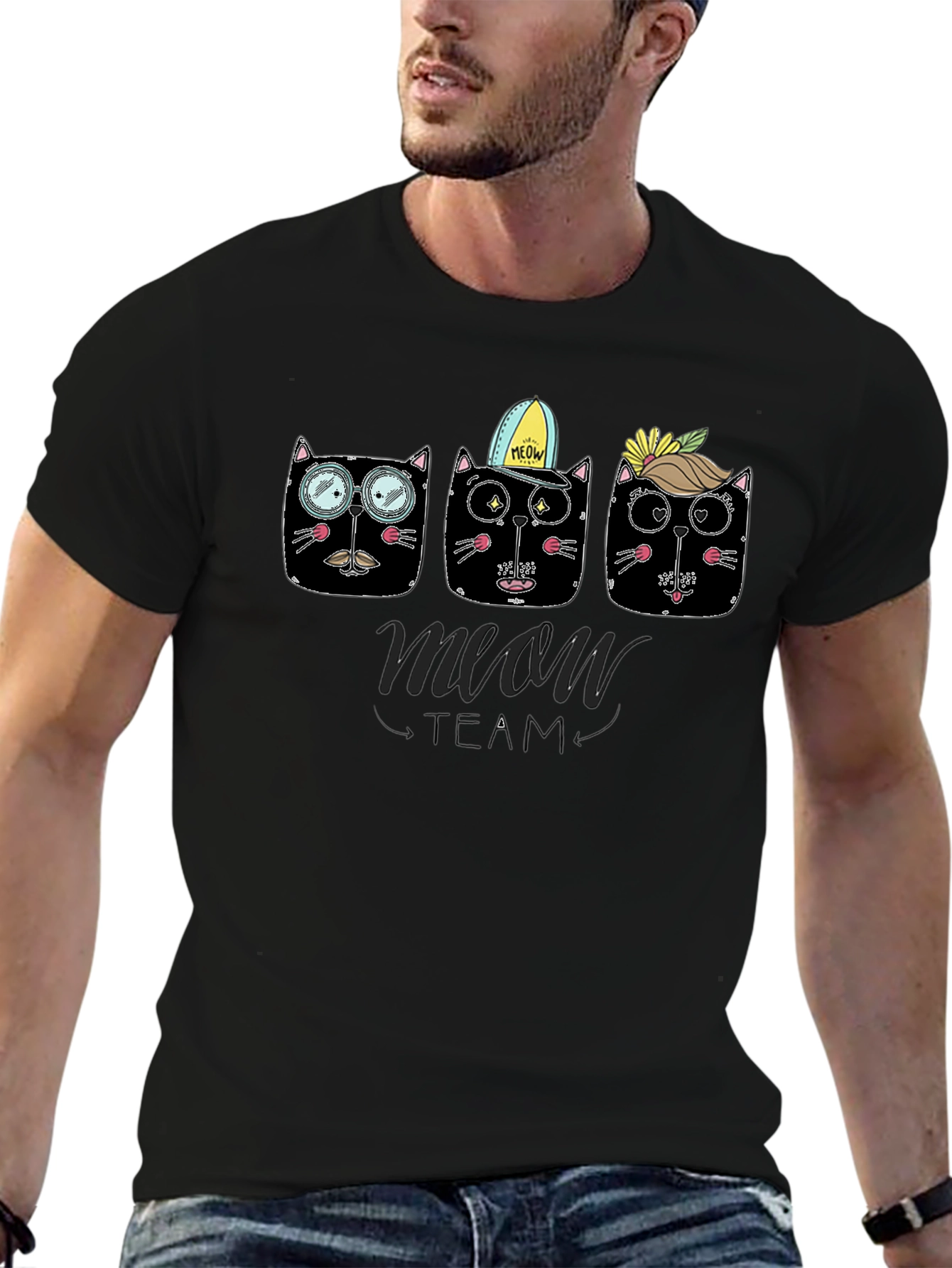 Meow Team Black T-Shirt - Cat Lover Tee