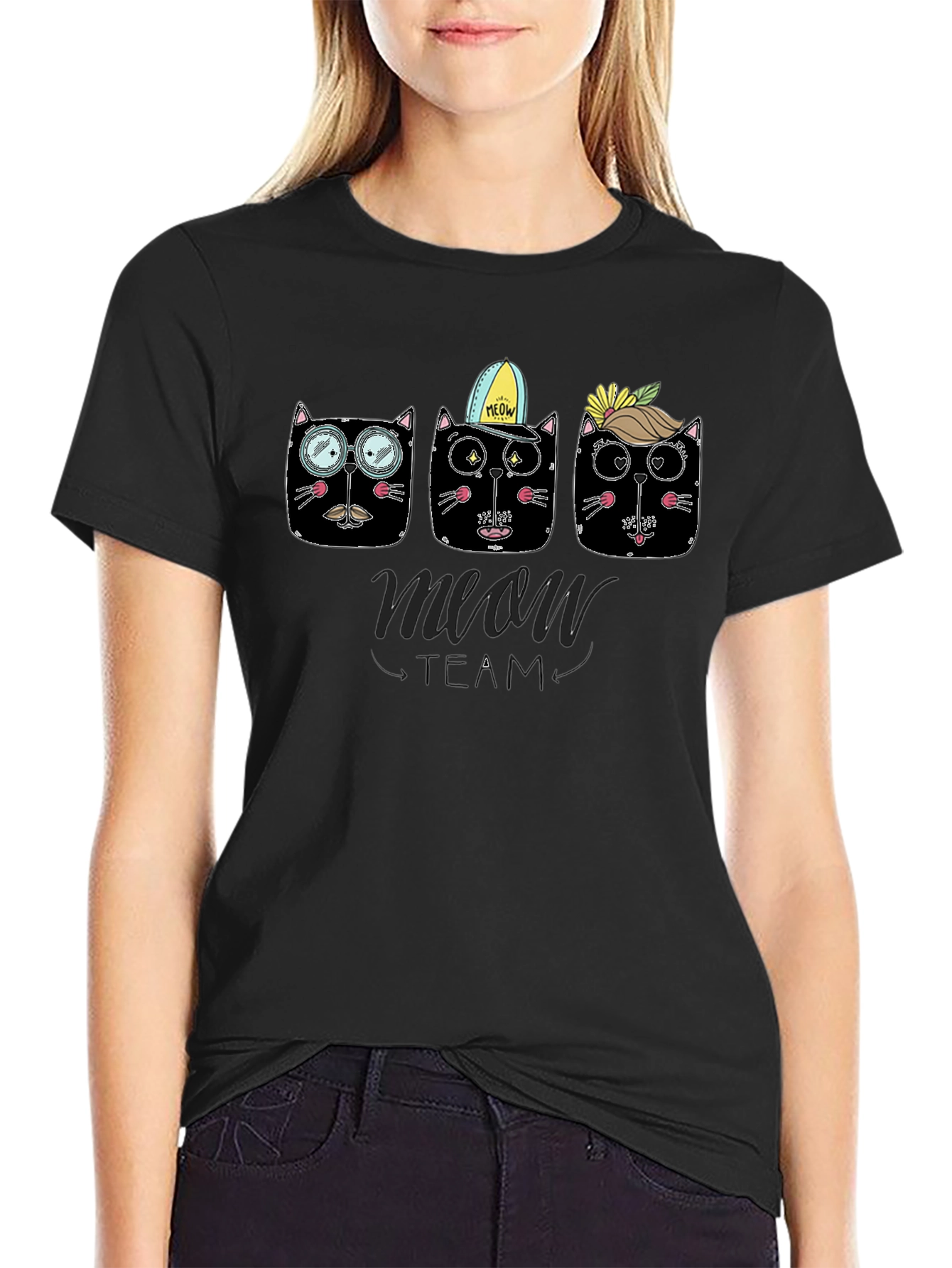 Meow Team Black T-Shirt - Cat Lover Tee